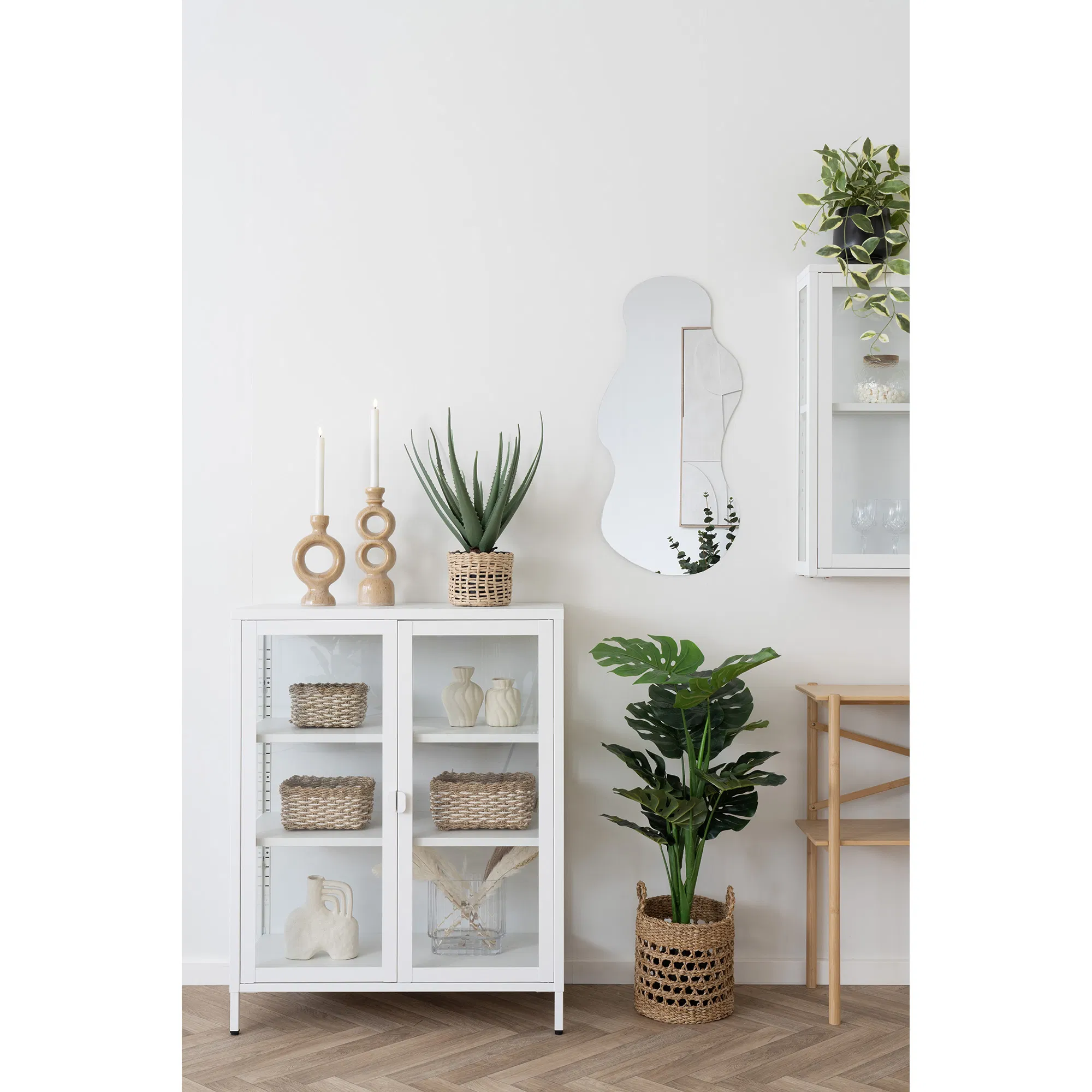 Witryna niska 2-drzwiowa BRISBANE przeszklone boki 80x40x101 cm - biała - 3001049