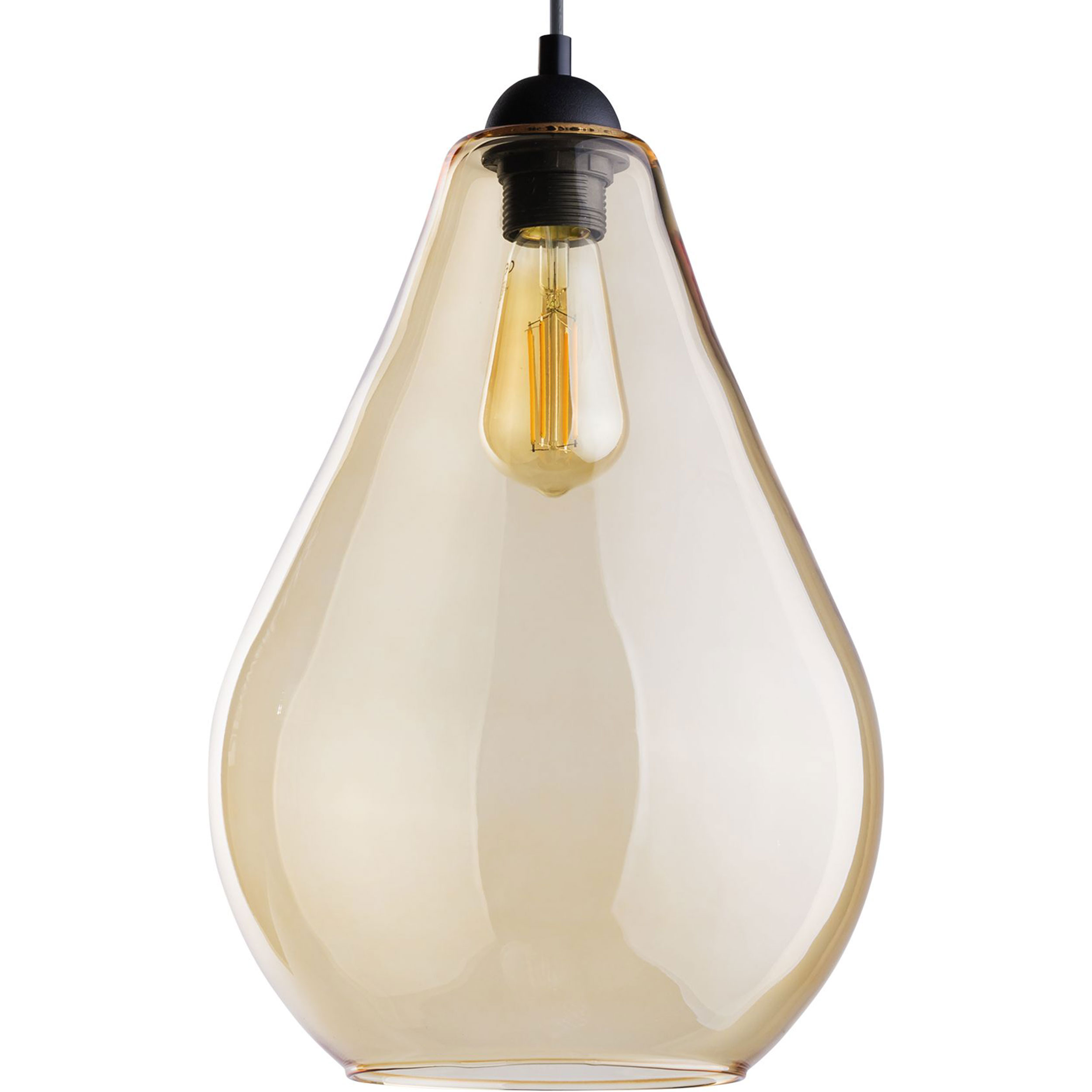 Lampa wisząca FUENTE czarna z bursztynowym szklanym kloszem w kształcie kropli 180x24cm - TK_4322