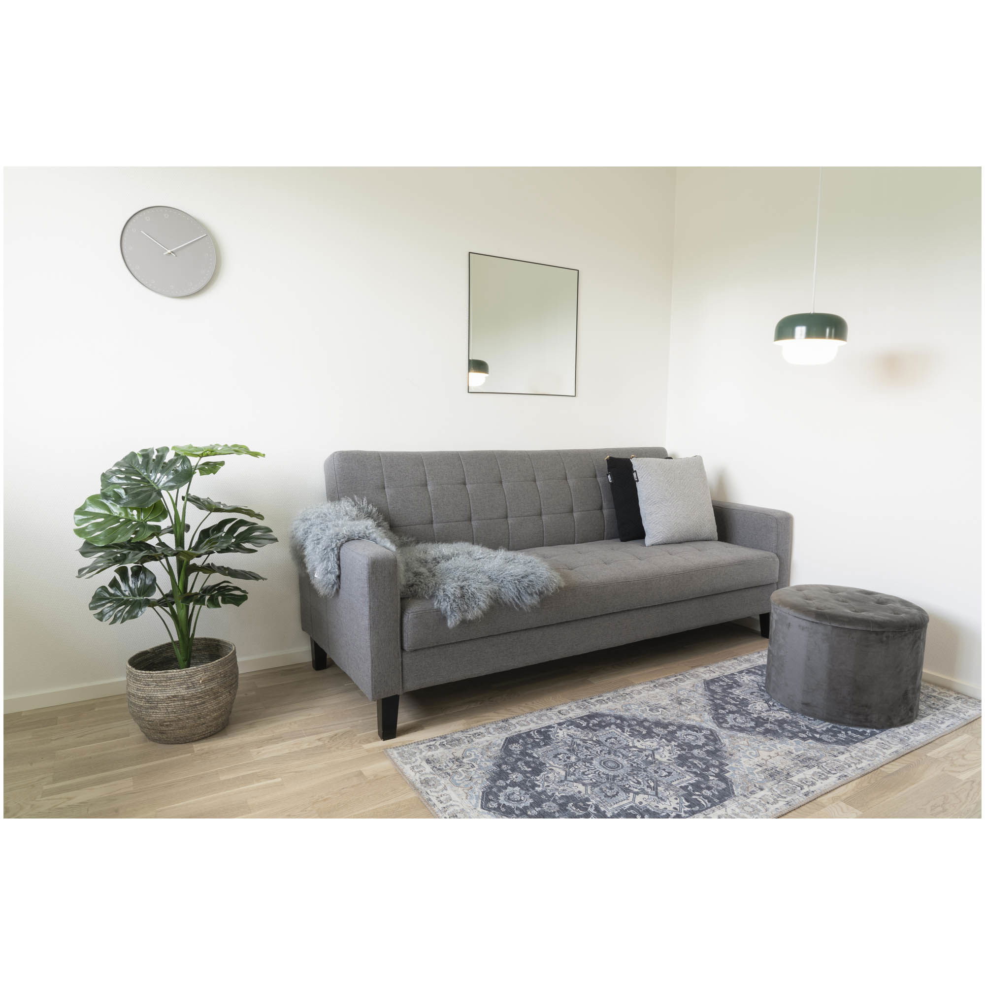 Sofa rozkładana z pojemnikiem MILTON ciemnoszara, czarne drewniane nóżki - 1302010