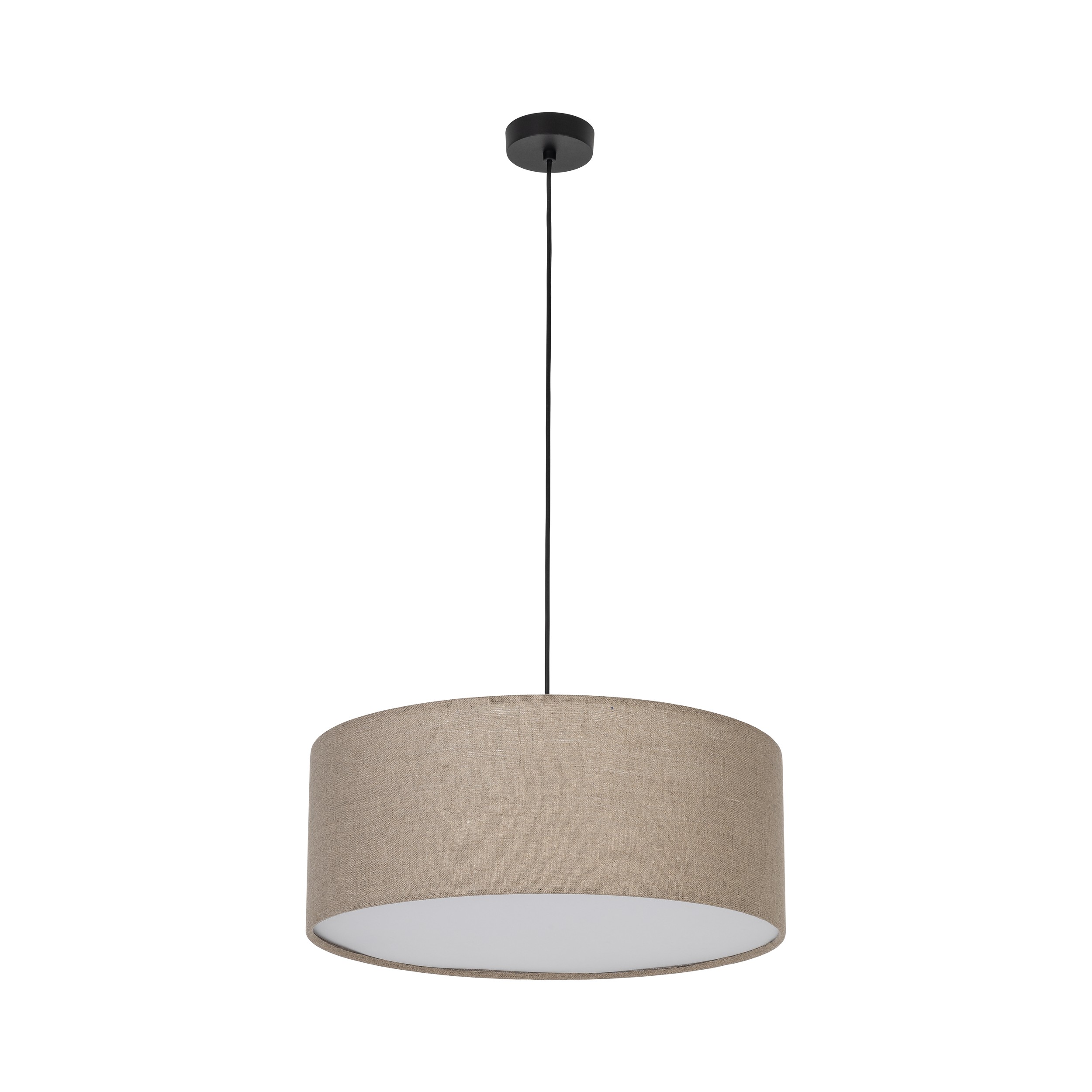Lampa wisząca EARTH czarna z brązowym kloszem z tkaniny białym spodem okrągłym 110x50cm