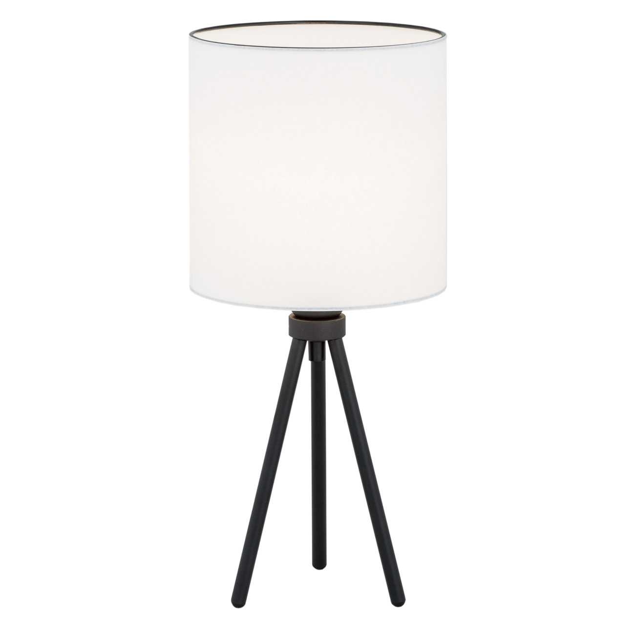 Lampa stołowa HILARY na trzech czarnych nogach walcowaty biały abażur 42x20cm