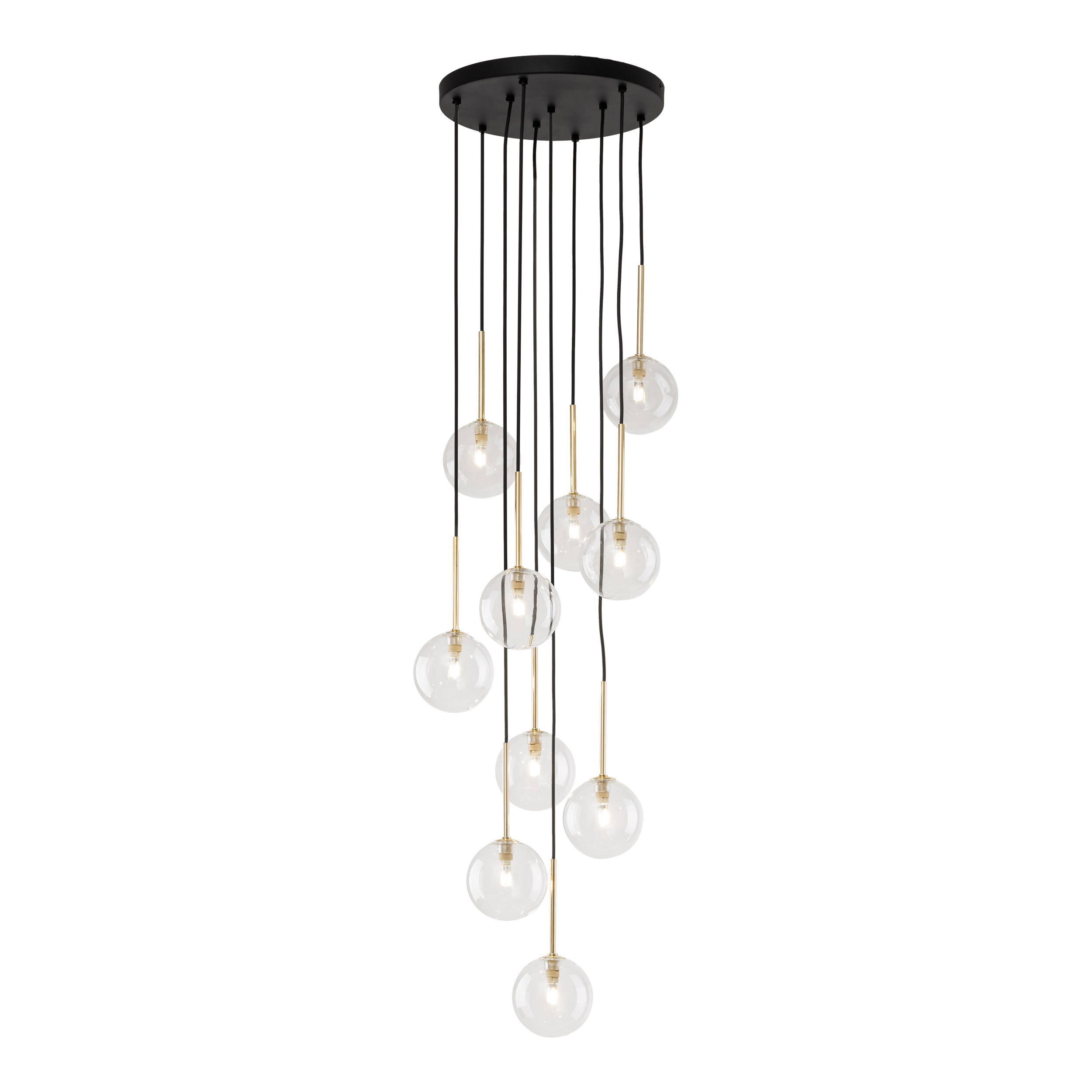 Lampa wisząca NILOS czarna ze złotymi elementami transparentnymi szklanymi okrągłymi kloszami 145x42cm - TK_5944