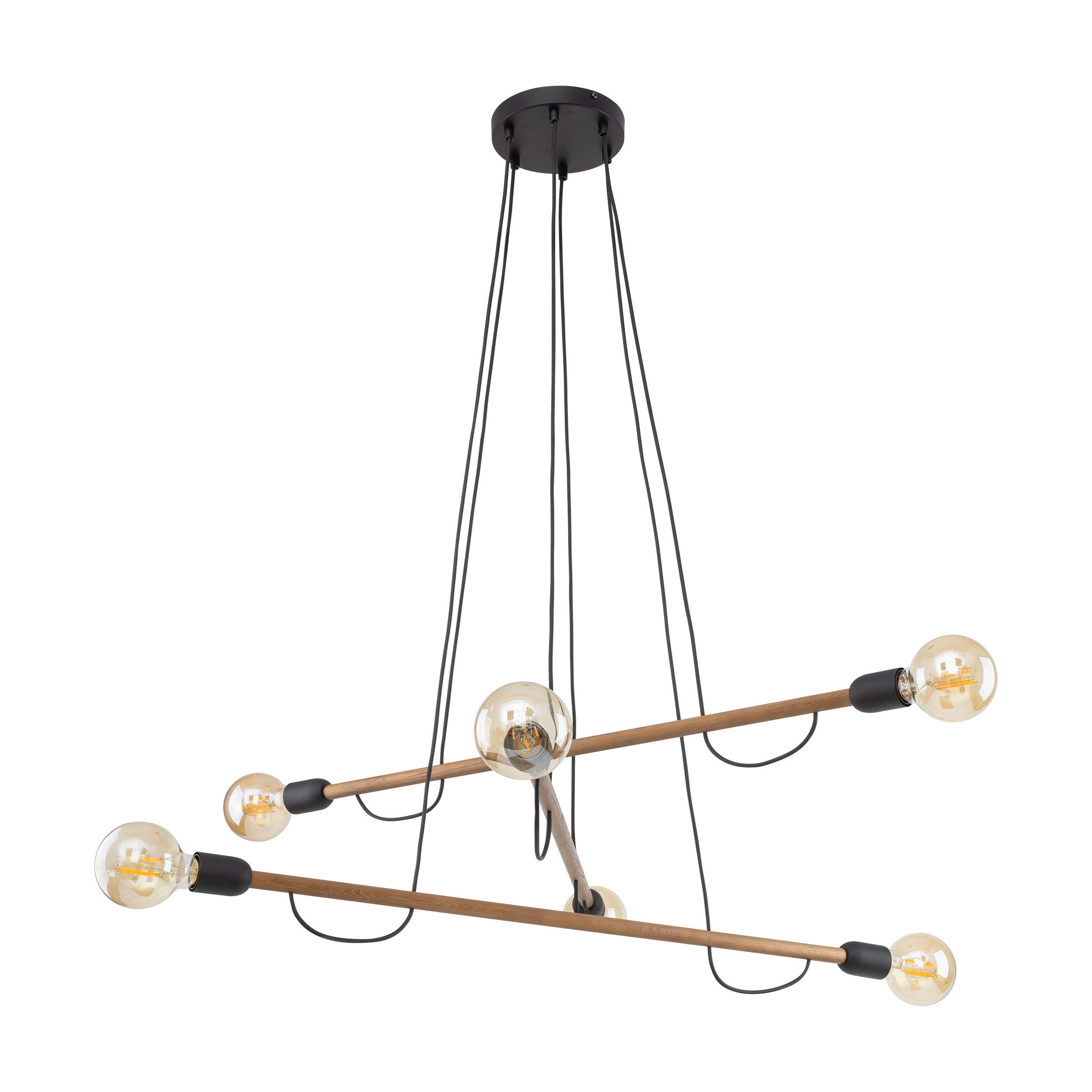 Lampa wisząca HELIX czarna orzechowe drewniane poprzeczki 150x93cm - TK_4950