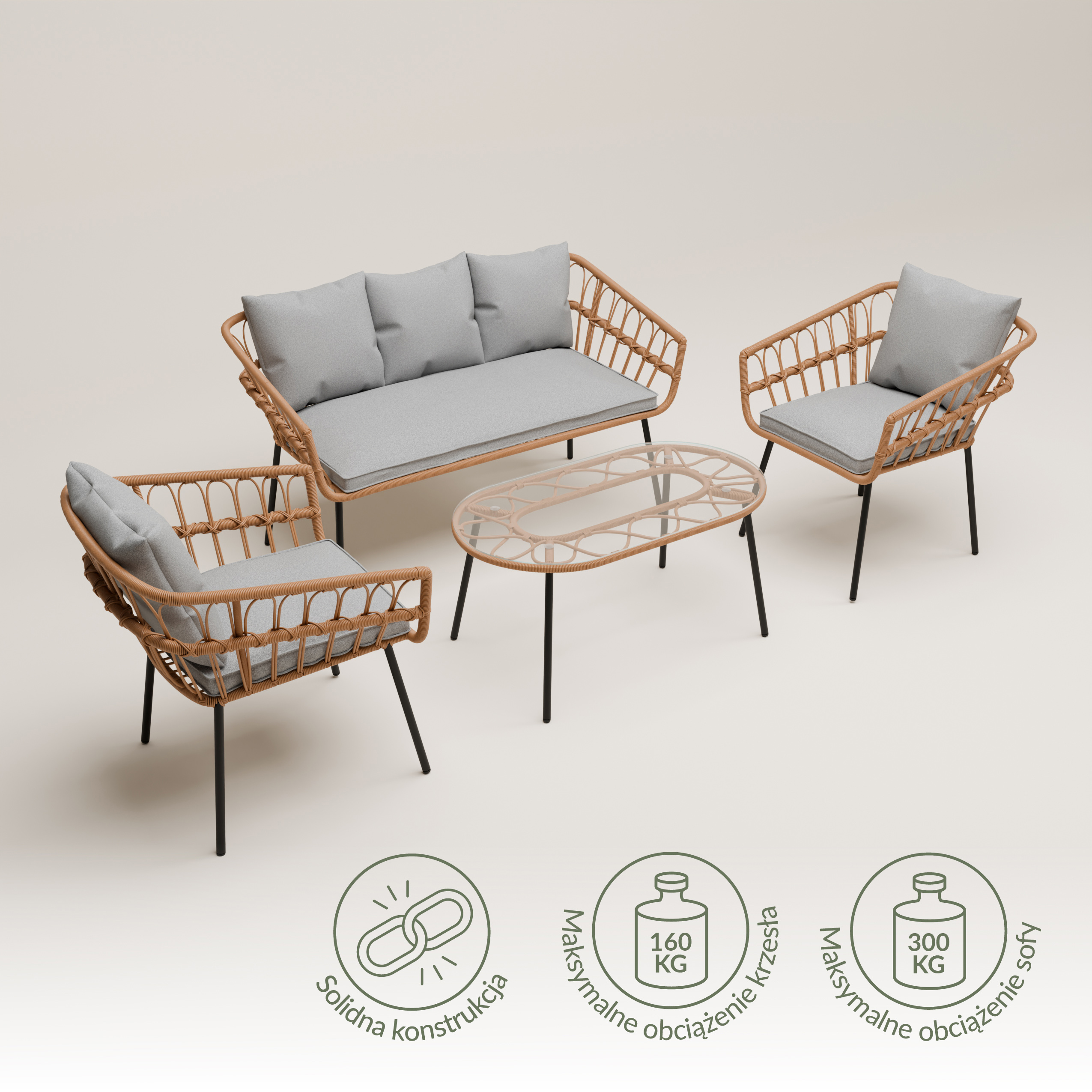 Zestaw ogrodowy wypoczynkowy PLAIT 4-set technorattan szary Zenjoy + GRATIS - PLAIT_SZARY