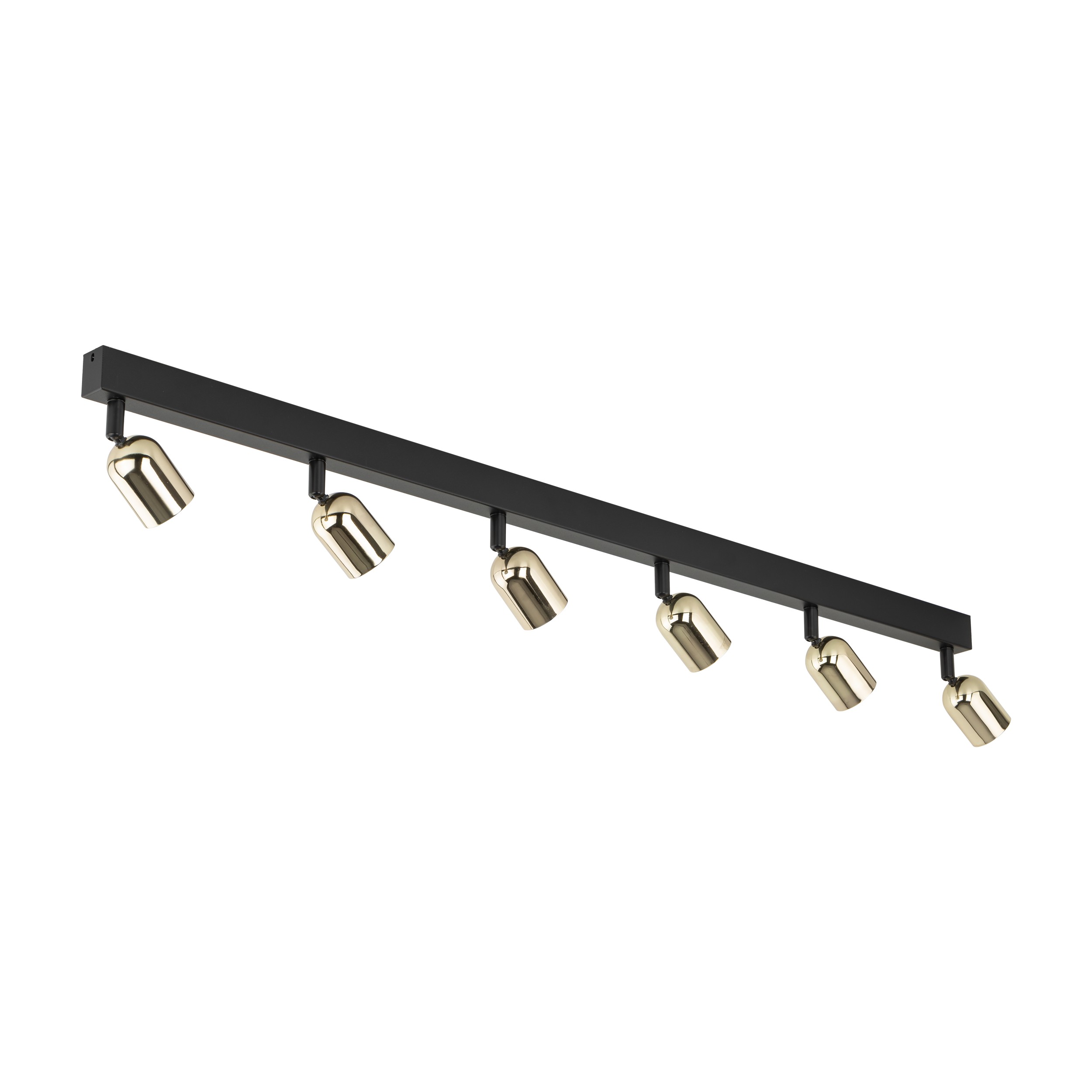 Lampa sufitowa TOP czarna ze złotymi reflektorami regulowanymi na metalowej listwie 127x18x16cm - TK_6034