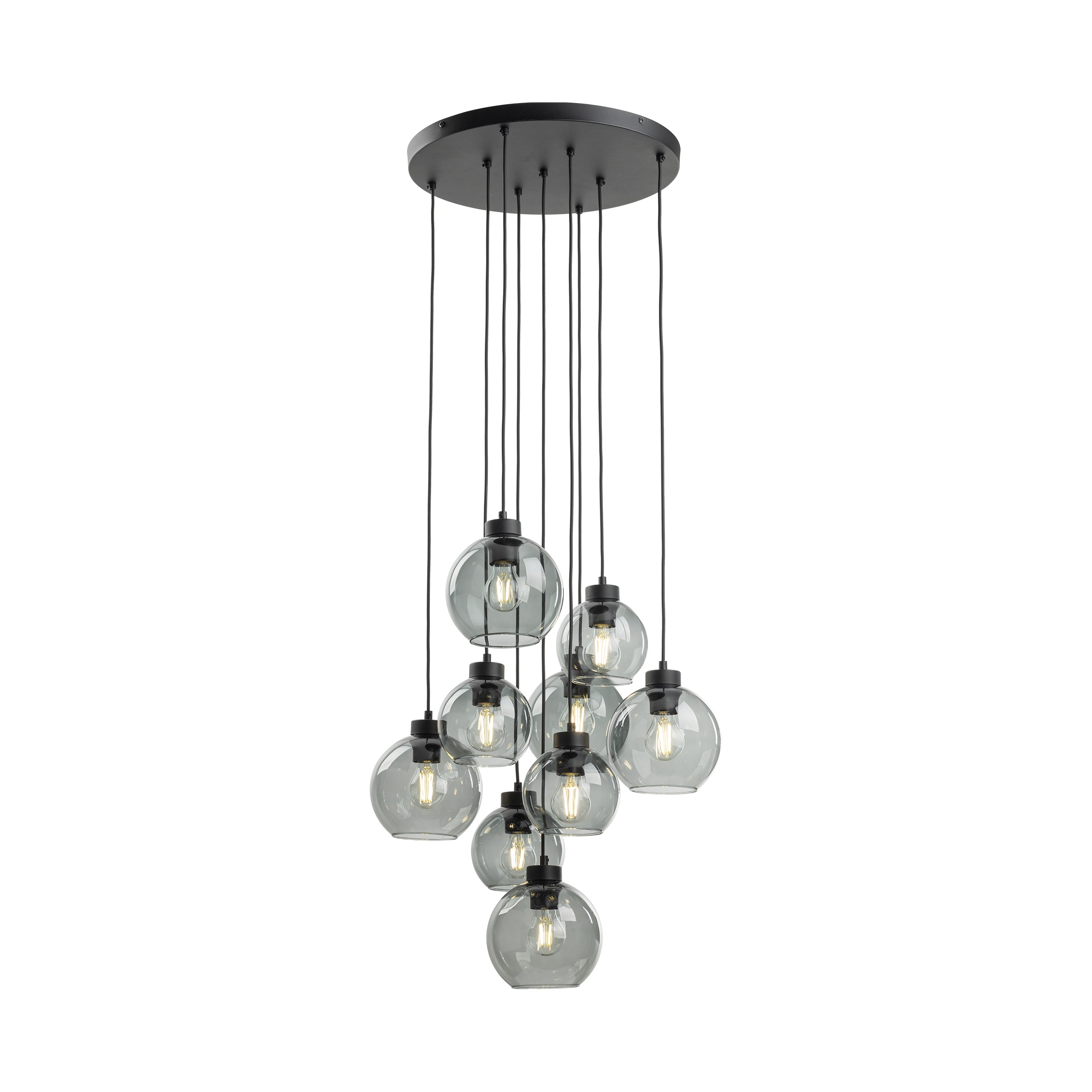 Lampa wisząca CUBUS czarna z szarymi szklanymi okrągłymi transparentnymi kloszami 140x58cm - TK_10208