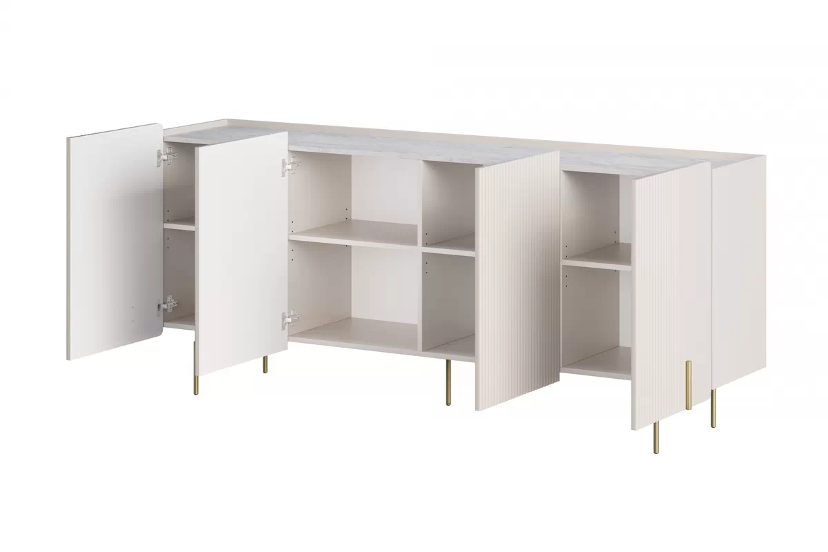 MALMI Komoda 200 4D - cashmere / crema bianca / złote nogi - B_162310