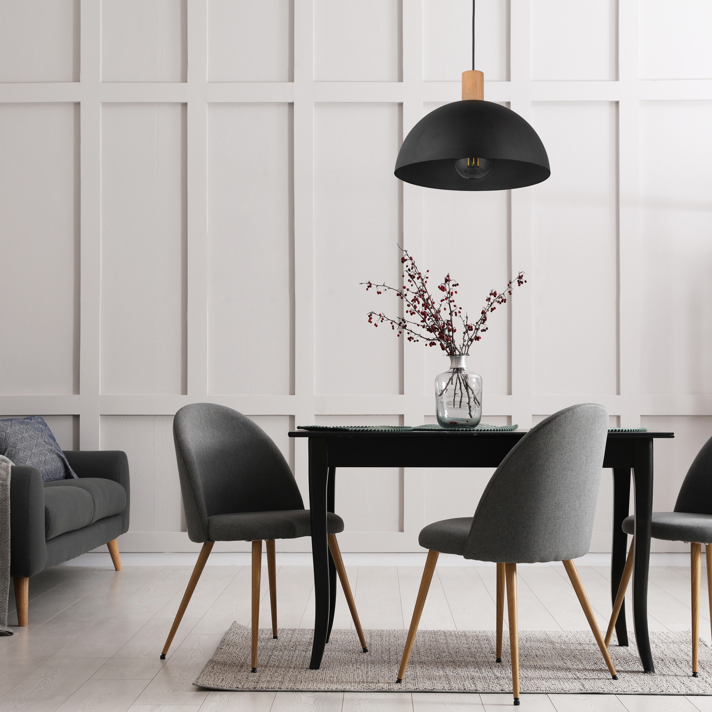 Lampa wisząca OSLO czarna z drewnianym elementem 170x33cm - TK_4852