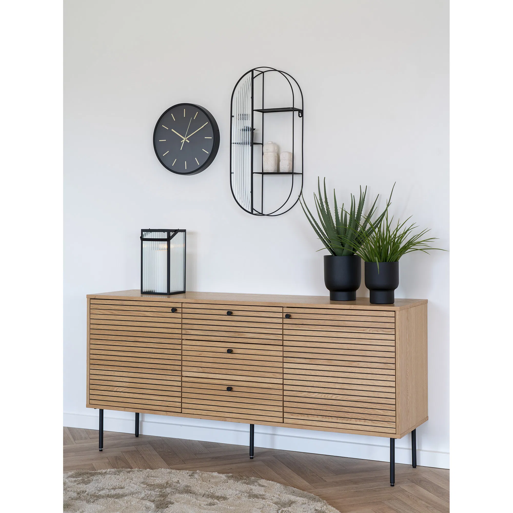 Półka ścienna NEWCASTLE stalowa ze szklanym elementem 32x11x68 cm - czarna - 4283001