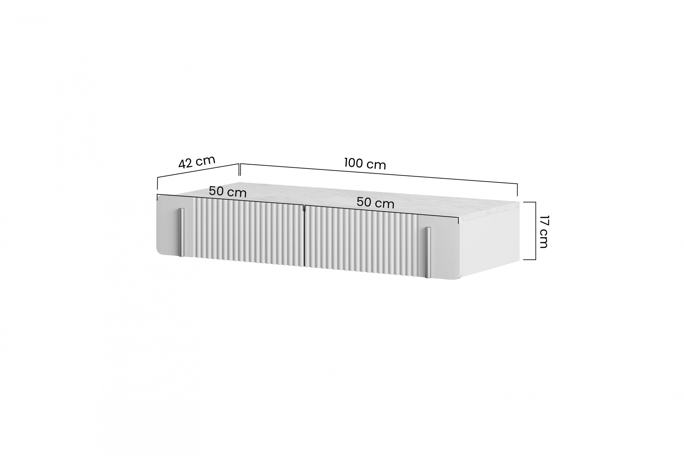 Toaletka wisząca z 2 szufladami MALMI ryflowany front 100cm - kaszmirowy - złoty - B_167010