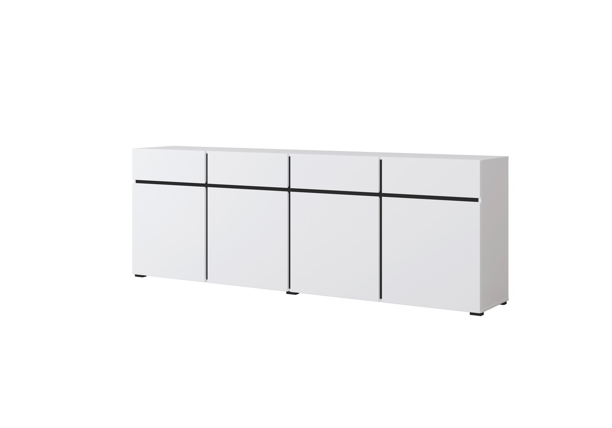 Komoda CROSS 4-drzwiowa z 4 szufladami biała czarna 225x78x40cm - 249WMY25