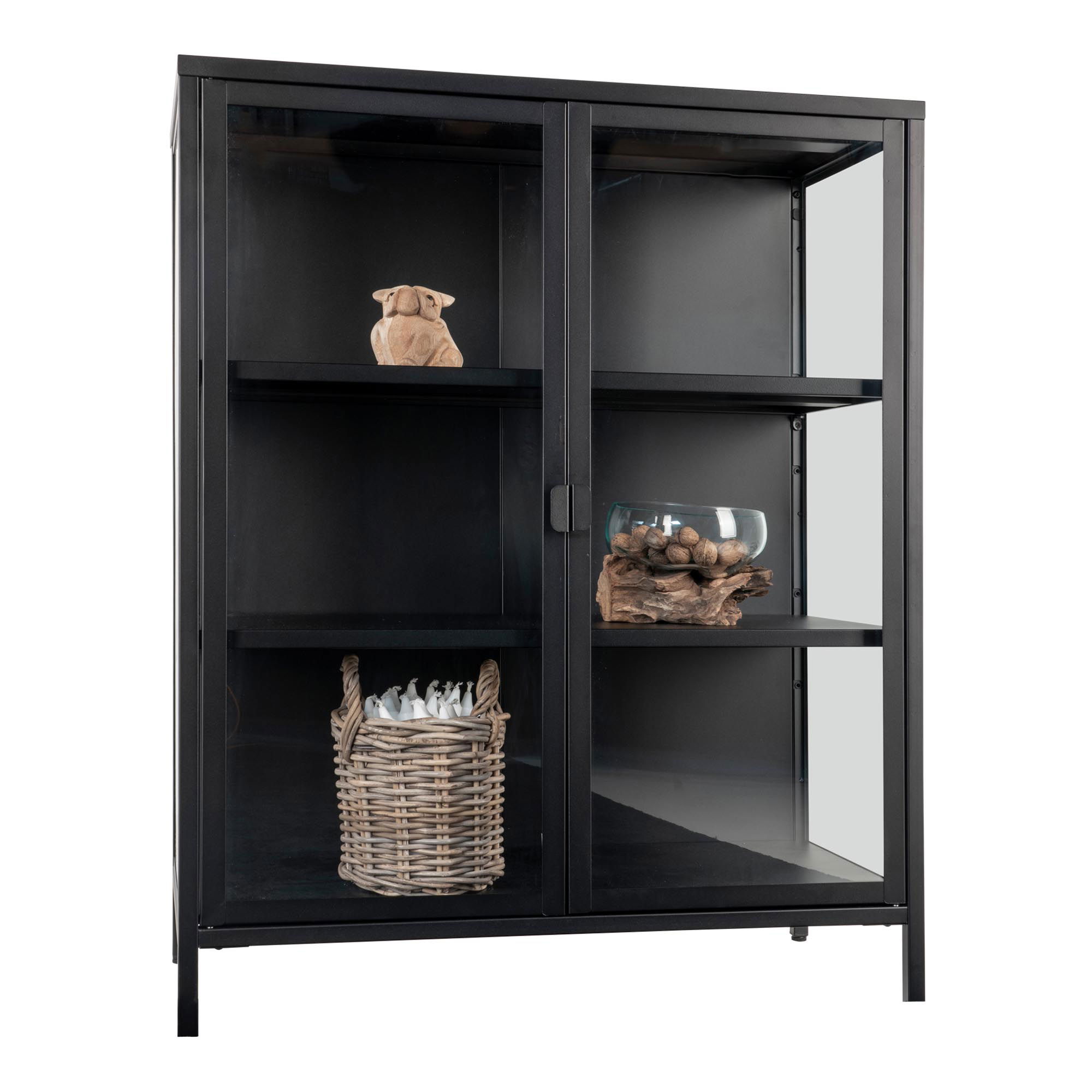 Witryna niska 2-drzwiowa BRISBANE przeszklone boki 80x40x101 cm - czarna - 3001045