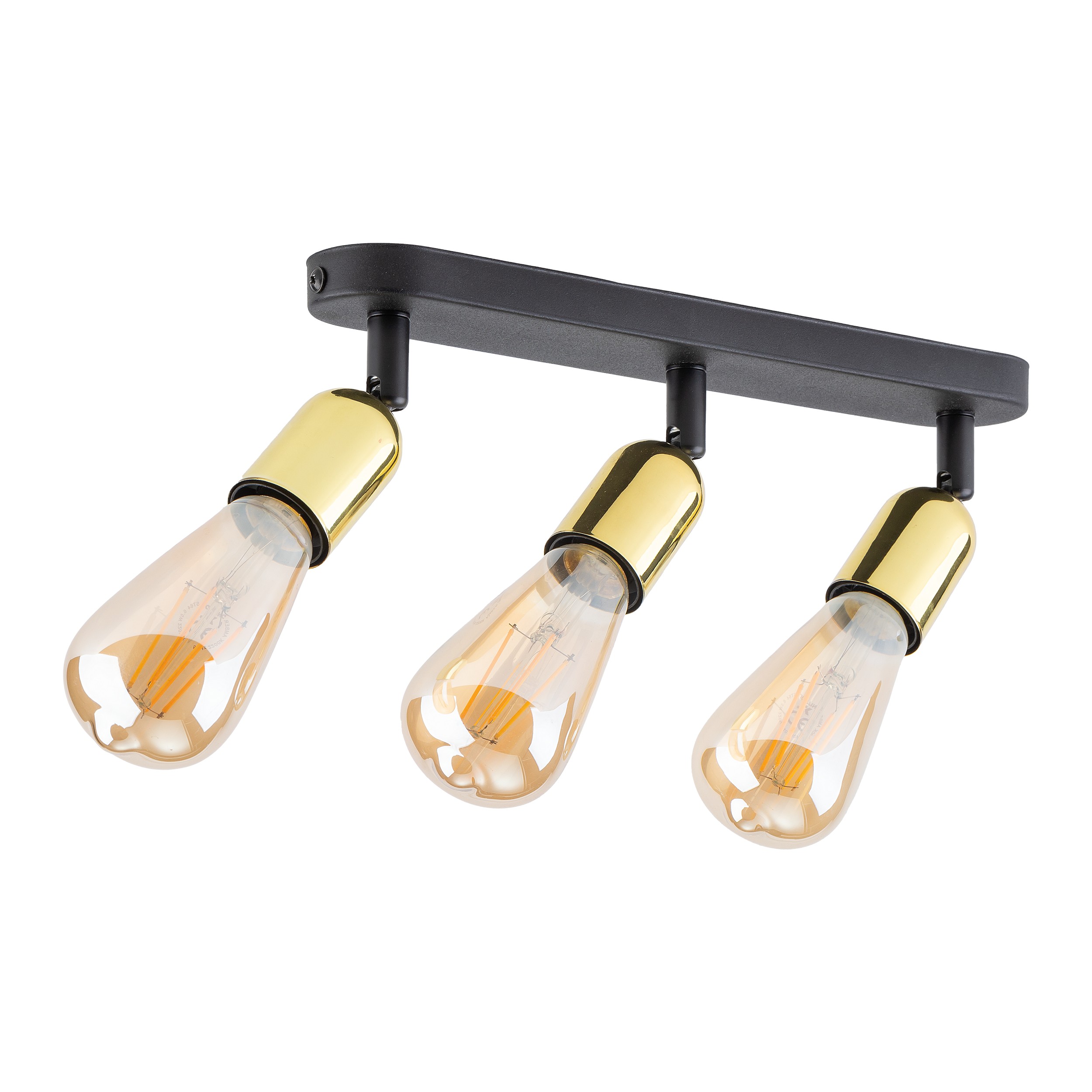 Lampa sufitowa TOP czarna listwa ze złotymi regulowanymi reflektorami 52x18x14cm - TK_5680