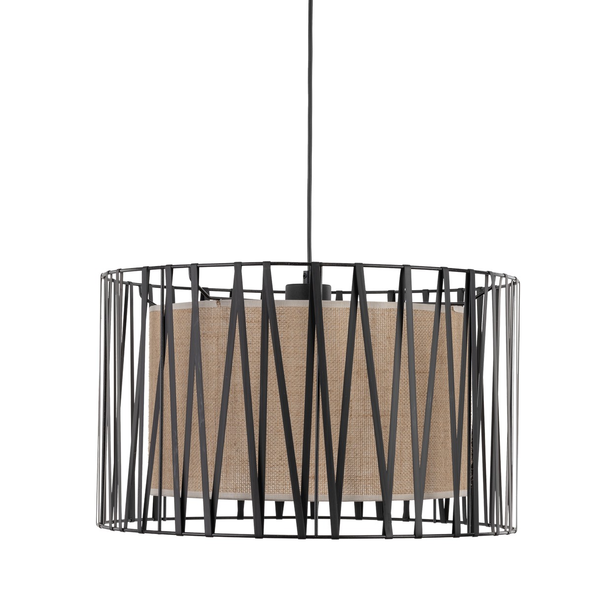 Lampa wisząca HARMONY czarna z brązowym kloszem z tkaniny 120x50cm - TK_4557