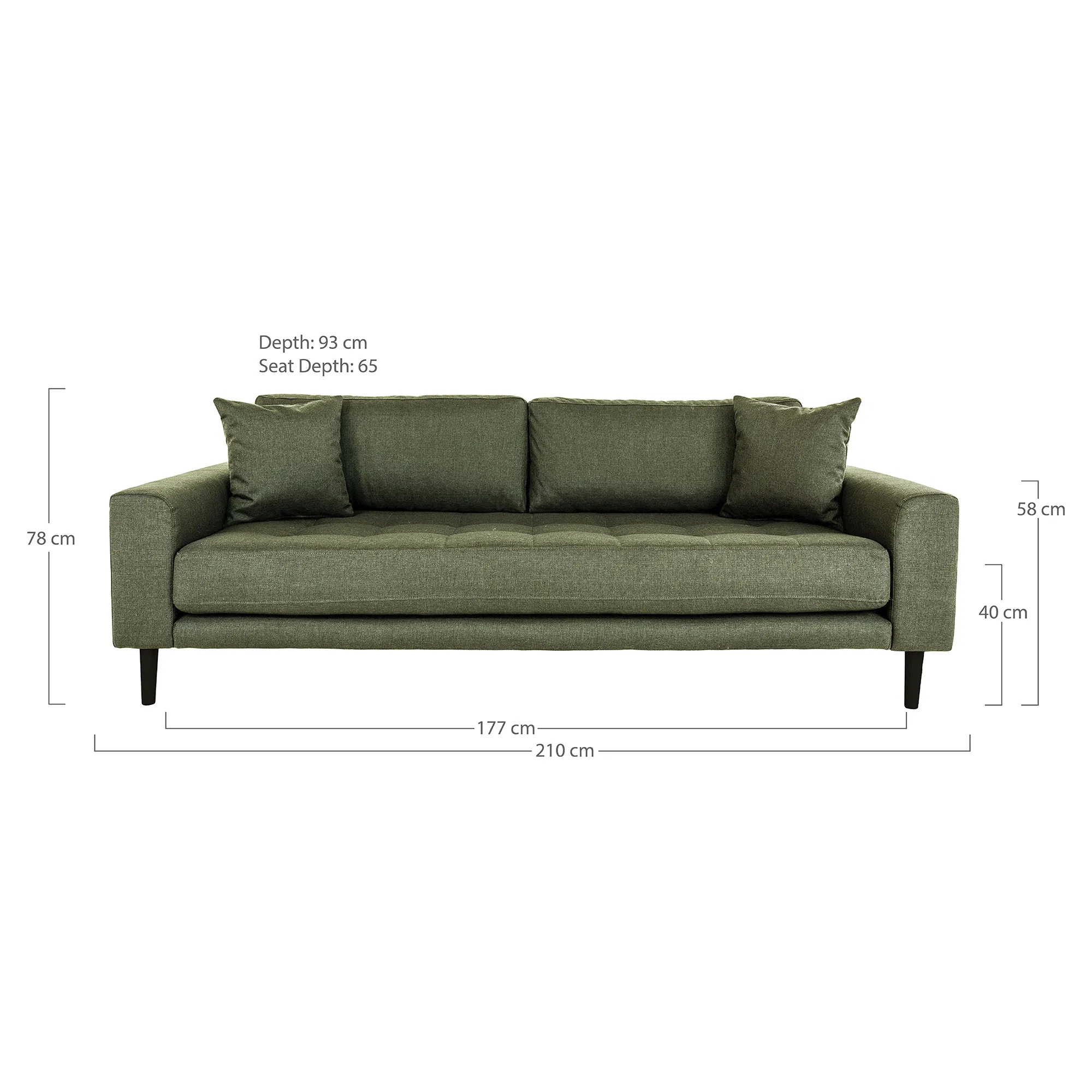 Sofa wypoczynkowa 3-osobowa LIDO oliwkowa, czarne nóżki - 1301446