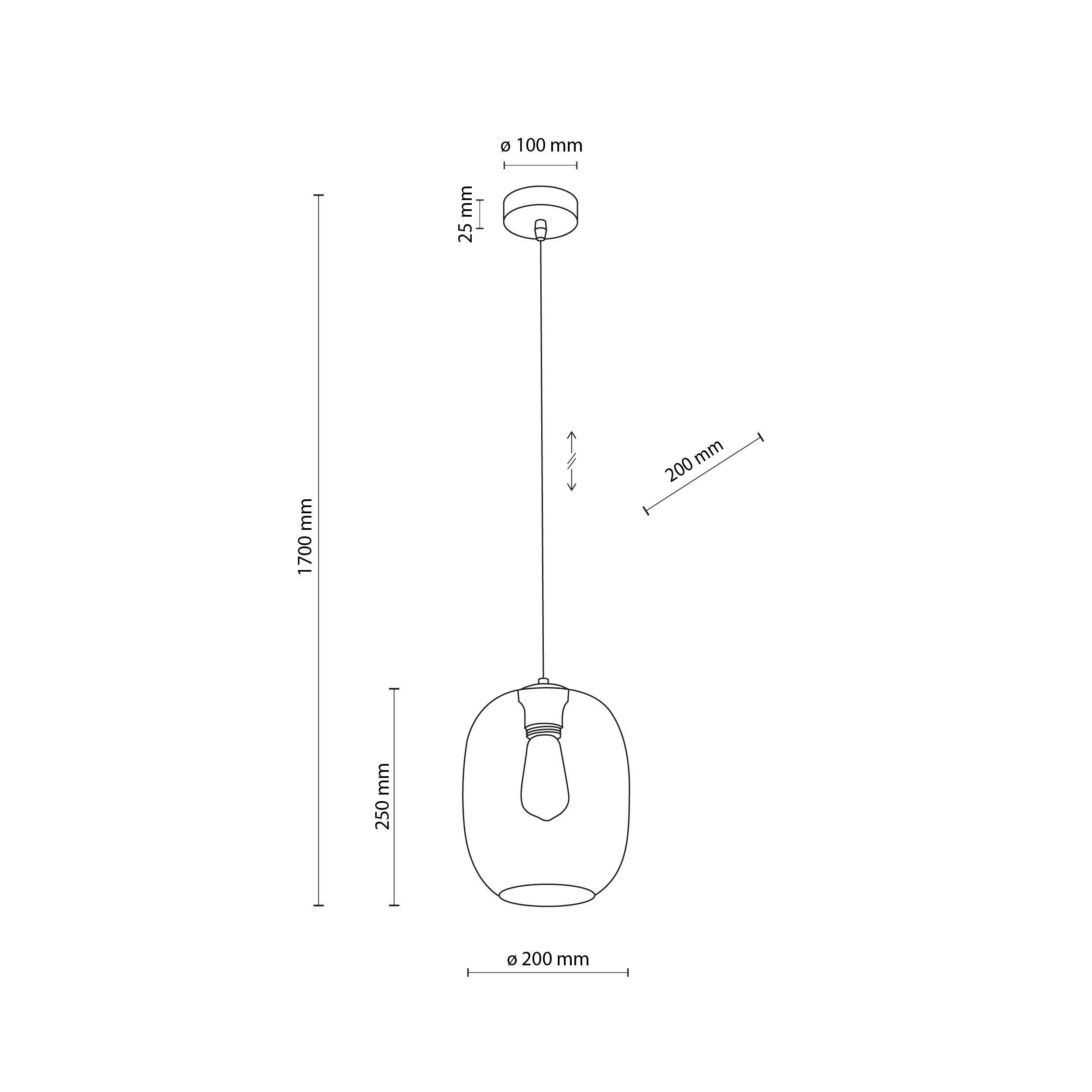 Lampa wisząca ELIO czarna z transparentnym szklanym kloszem 170x20cm - TK_4339