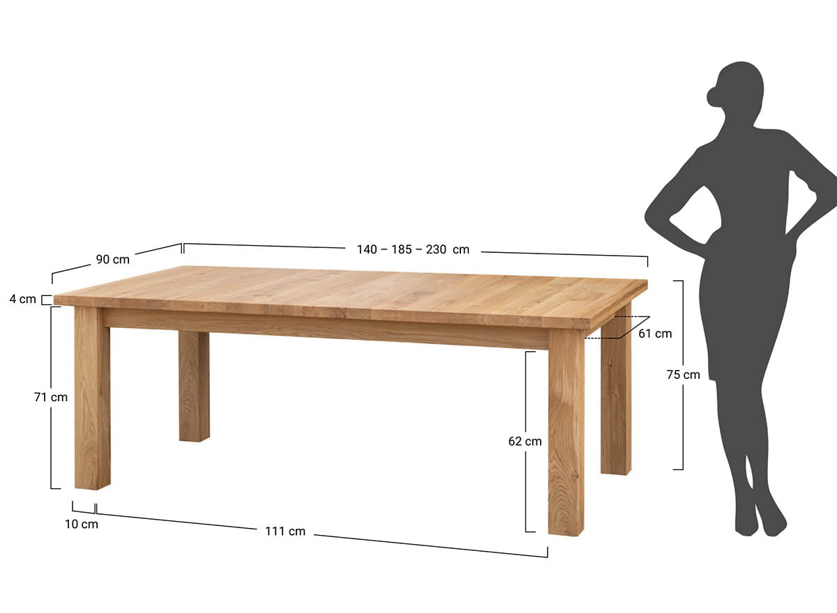 Rozkładany stół dębowy Lanciano 140-230x90 dąb naturalny olejowany - LANCIANO140X90