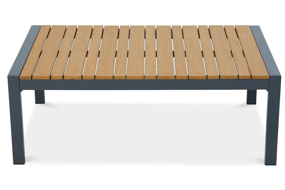 Zestaw EDISON CAFFE 3-osobowa sofa + 2 fotele + stolik kawowy - ciemnoszary, efekt drewna - FG007289