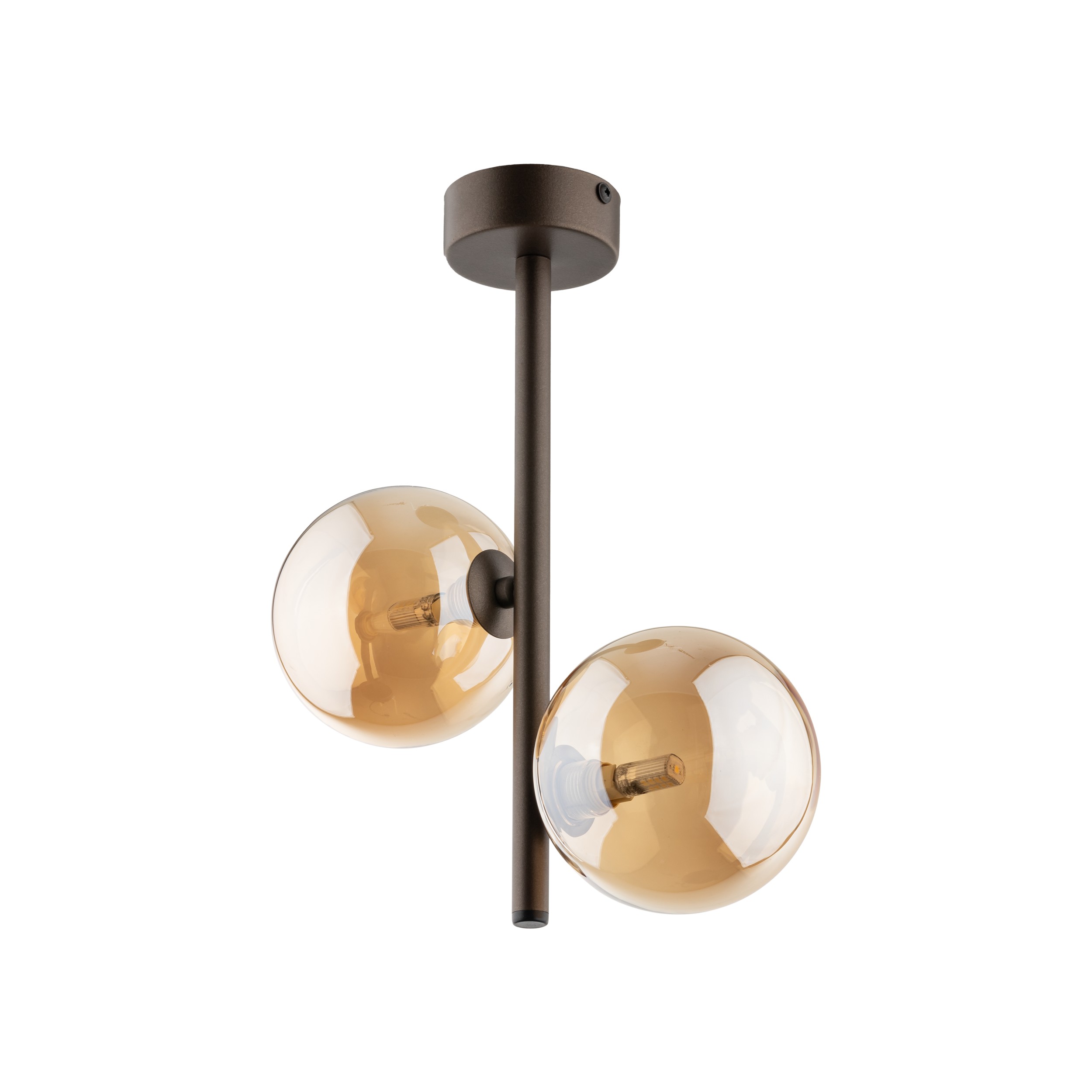 Lampa sufitowa ESTERA brązowa z bursztynowymi okrągłymi szklanymi kloszami 34x27x12cm - TK_4528