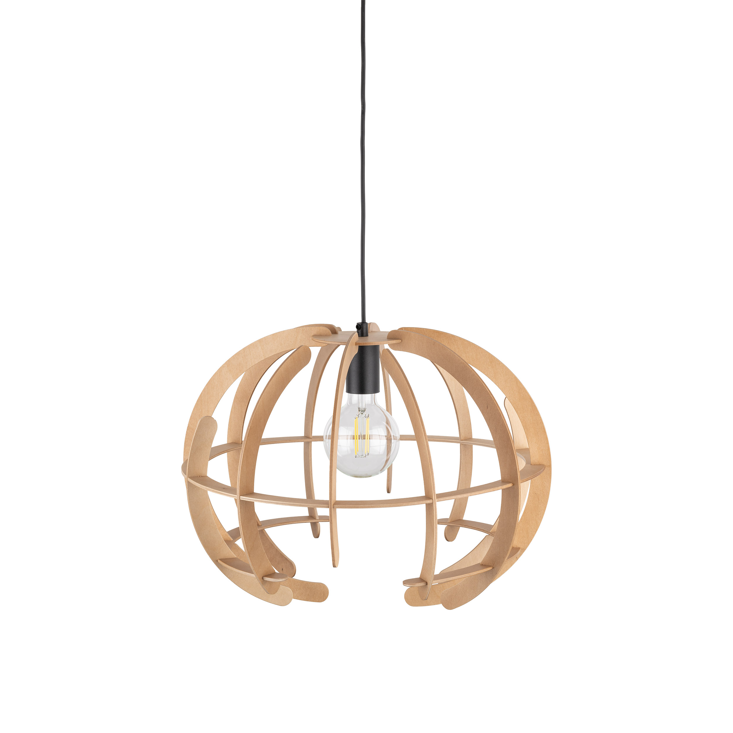 Lampa wisząca VENUS czarna z drewnianym okrągłym kloszem - TK_6886