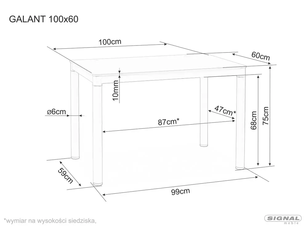 Stół GALANT szklany czarny 60x100 Signal - GALANTC100X60