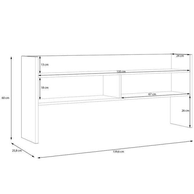 Nadstawka na biurko MODULTRICK 140 cm - efekt drewna, szary - MDUN122-M329