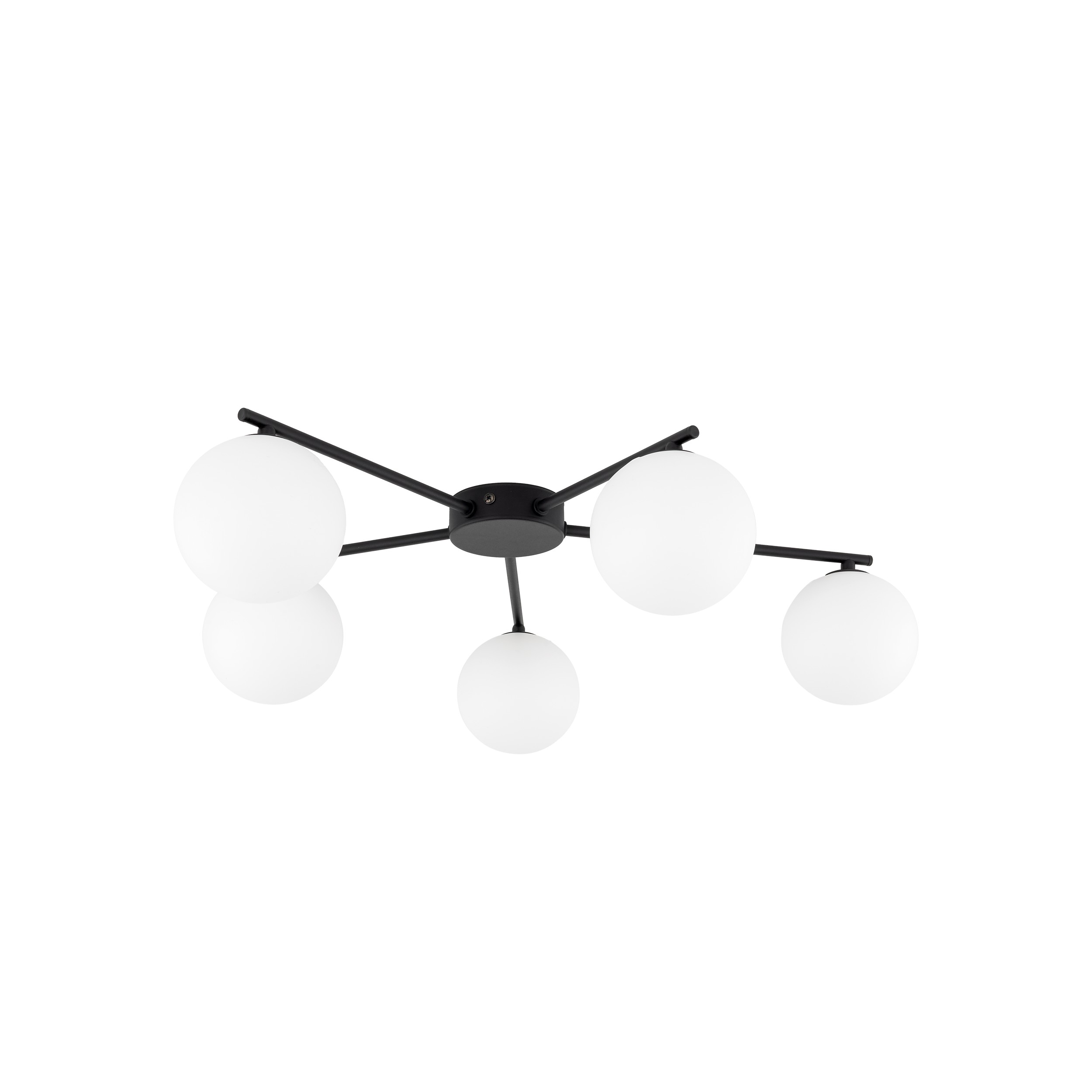 Lampa sufitowa ELTON czarna z białymi okrągłymi szklanymi kloszami 67x58x17cm - TK_10262