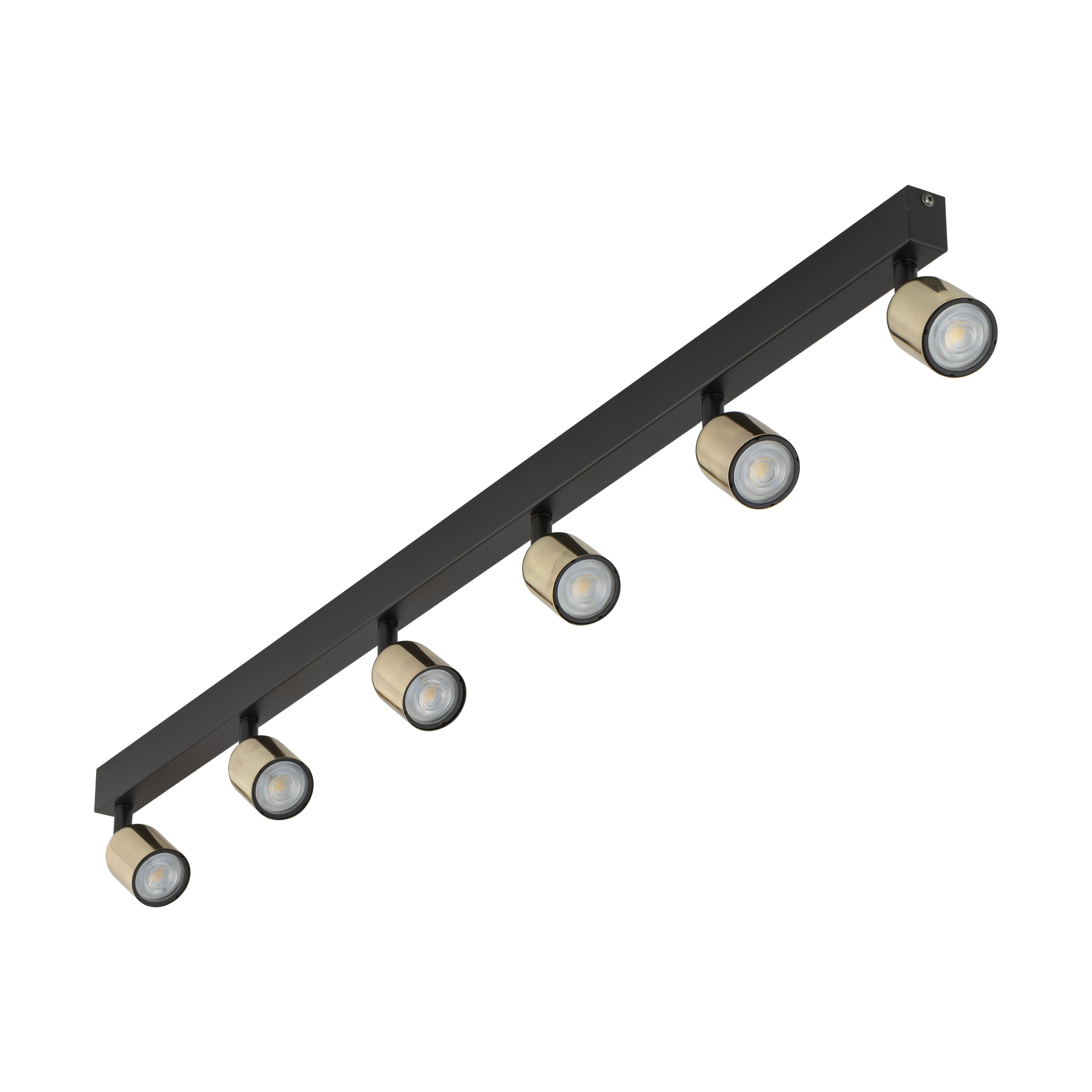 Lampa sufitowa TOP czarna ze złotymi reflektorami regulowanymi na metalowej listwie 127x18x16cm - TK_6034