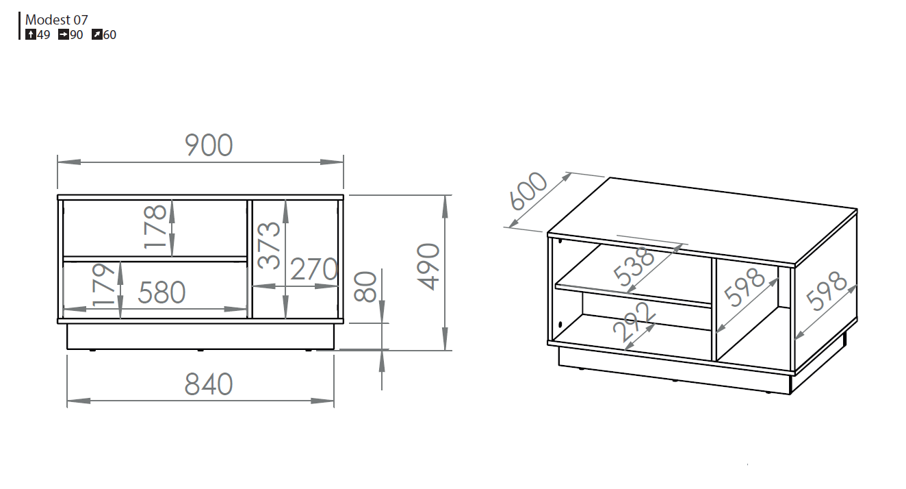 Stolik kawowy z pókami 60x90 cm MODESTO 07 dąb stylowy-czarny - 1MODES07-001