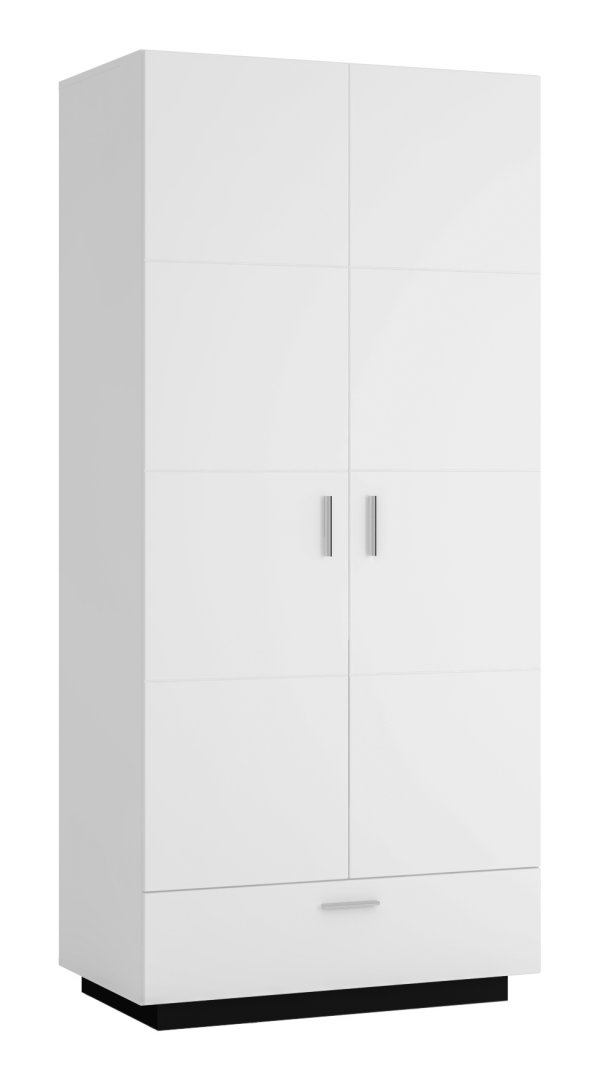 Szafa 2-drzwiowa z 1 szufladą RAVENNA RAVS01 Biały, Czarny, Biały Połysk