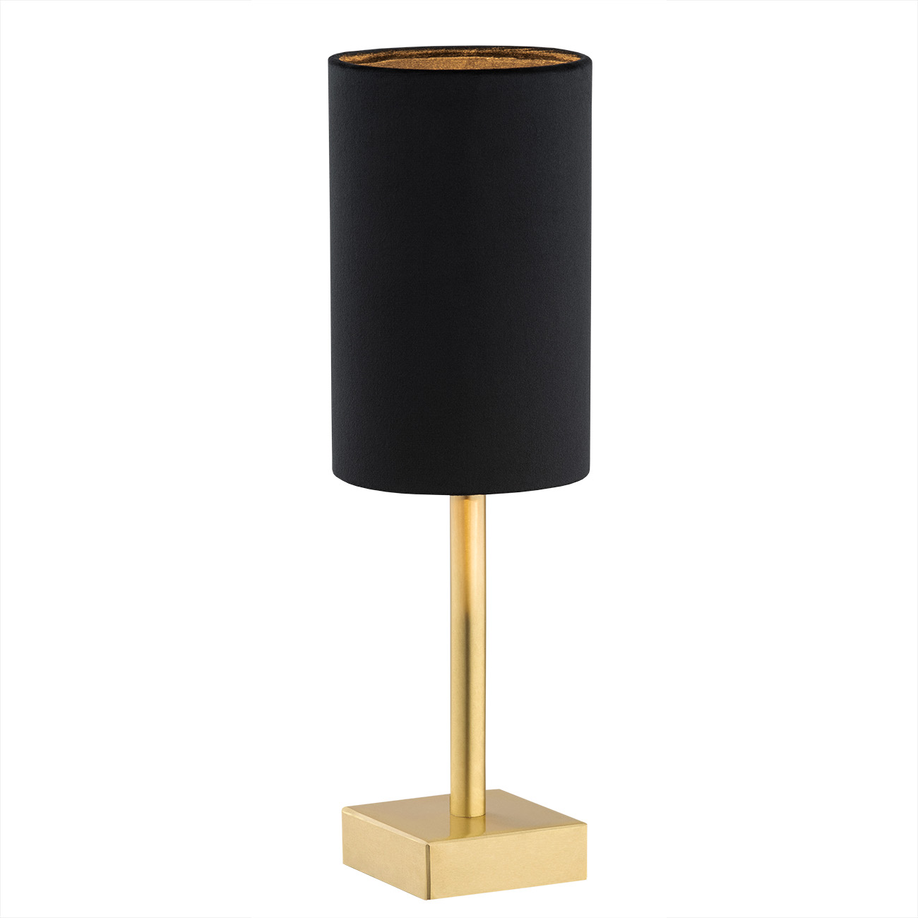 Lampa stołowa ABRUZZO metalowa mosiądz szczotkowany czarny walcowaty abażur 37x12cm