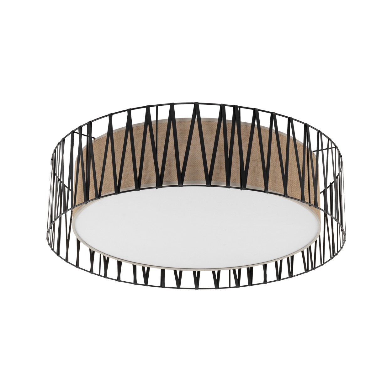 Lampa sufitowa HARMONY czarna tasiemka z brązowym kloszem z tkaniny plecionki okrągła 71x21cm - TK_4556