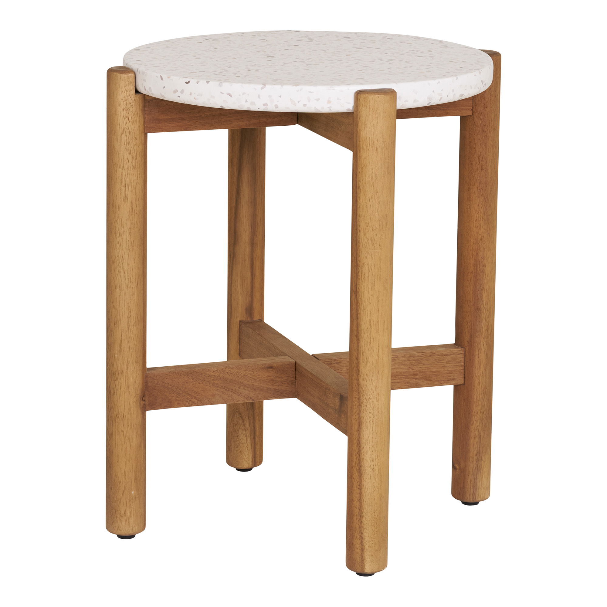 Stolik kawowy okrągły TERRACINA lastryko, akacja FI 37 cm - biały, naturalny - 7521000