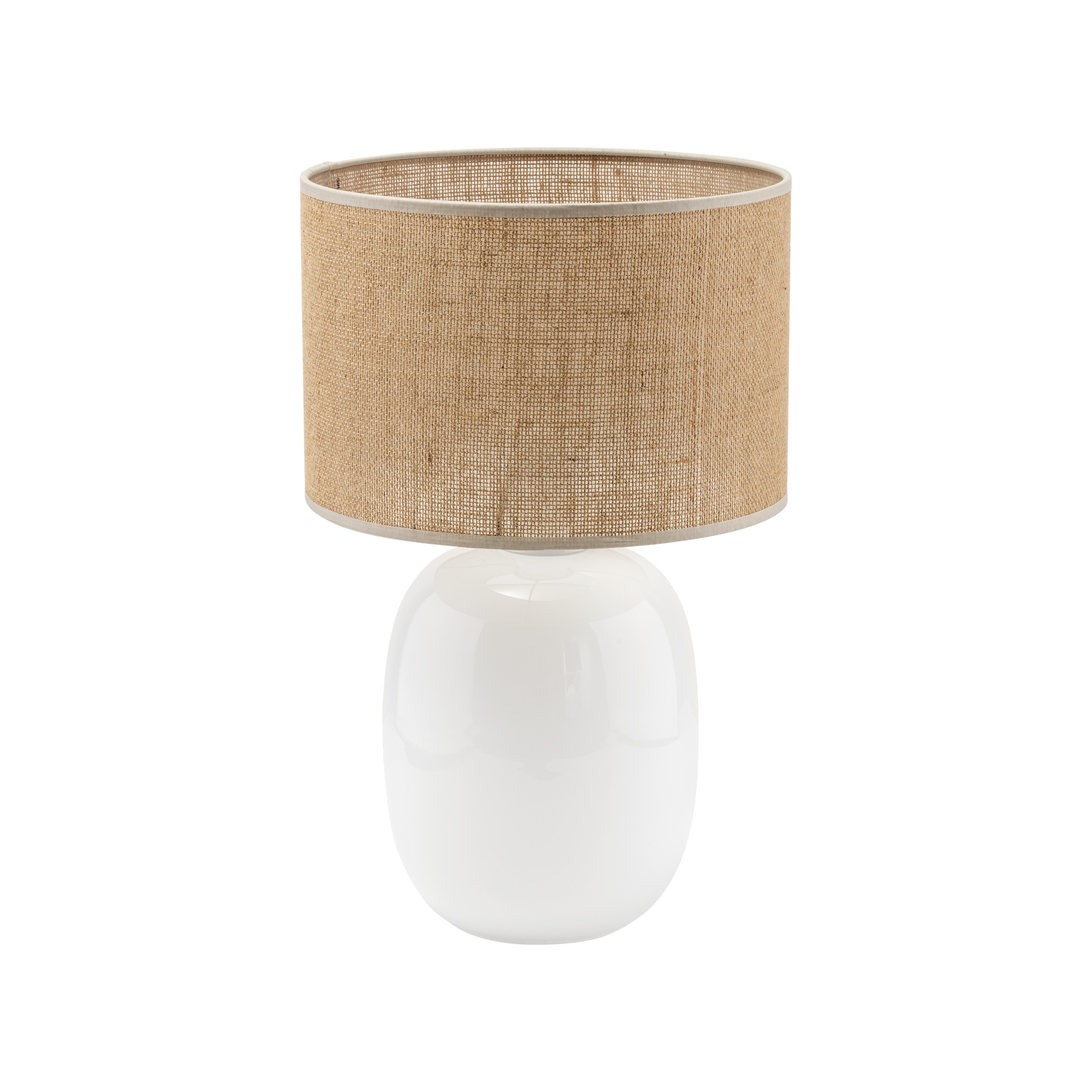 Lampka nocna MELODY biała z abażurem brązowym z juty okrągłym 48x30cm