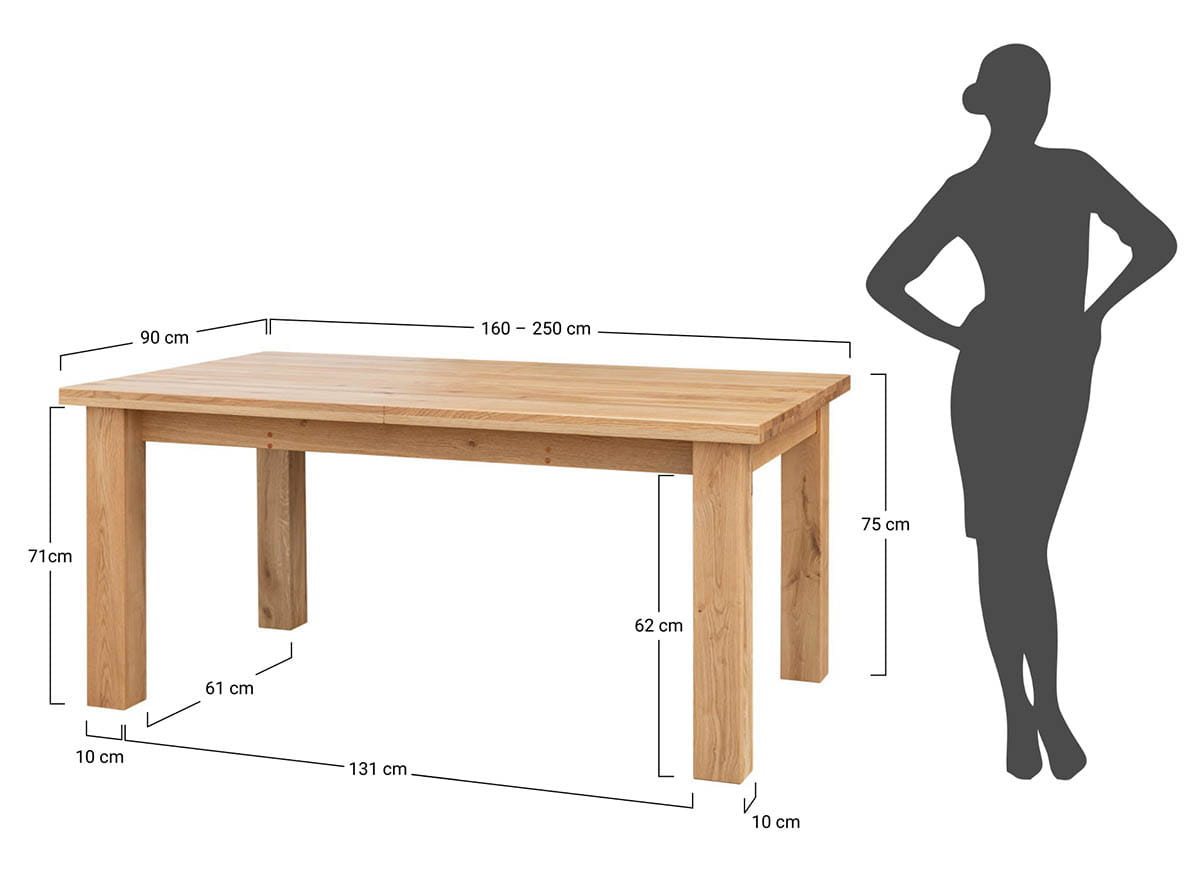 Rozsuwany stół dębowy GROSSI 90x160-250 dąb olejowany - GROSSI160X90