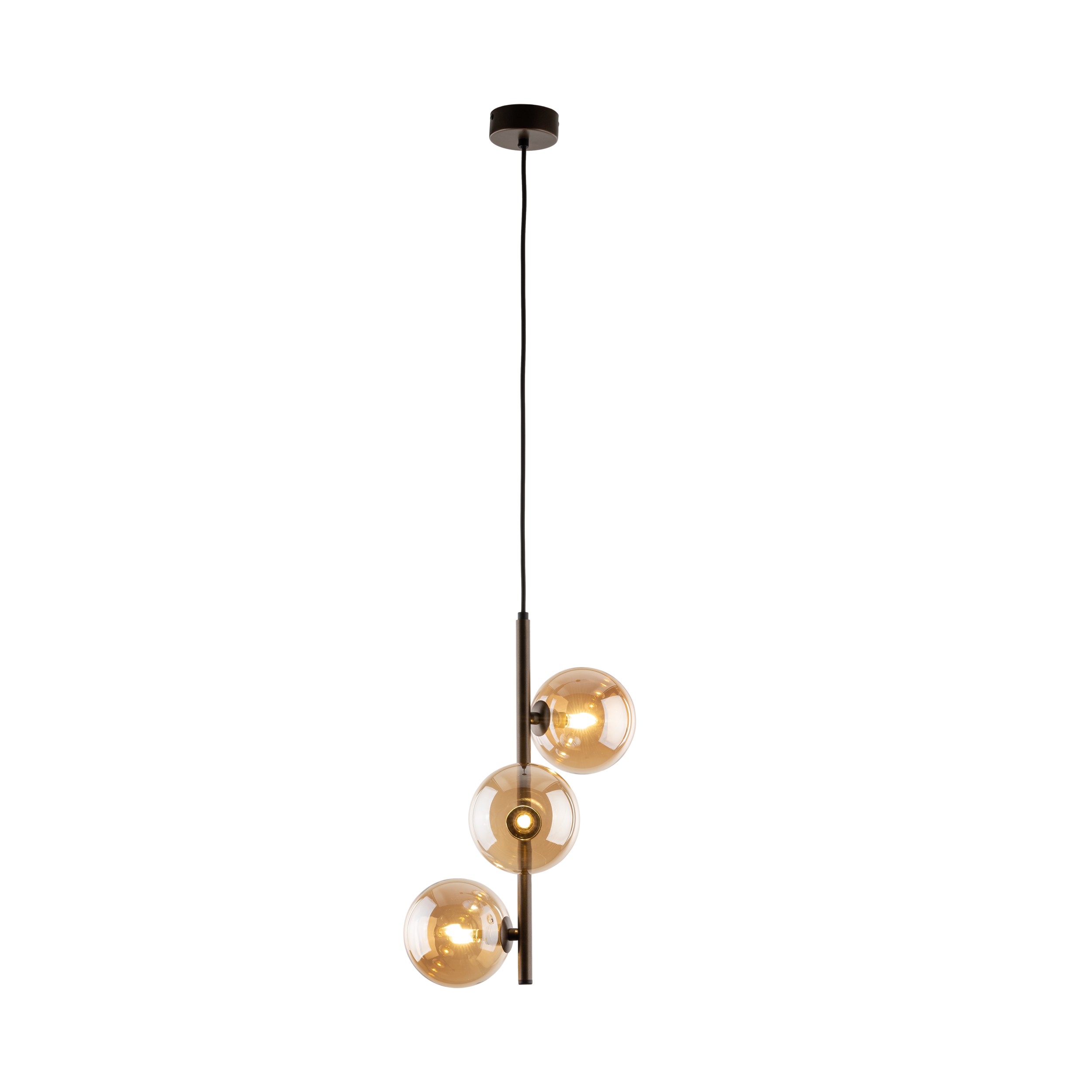 Lampa wisząca ESTERA brązowa z bursztynowymi okrągłymi szklanymi kloszami 120x23cm - TK_6188