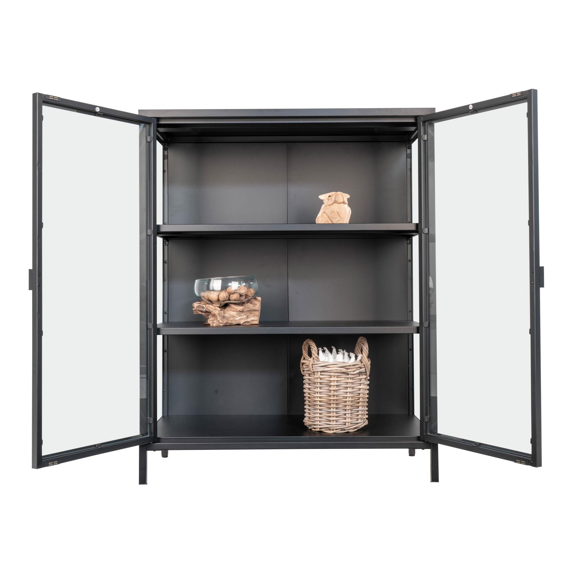 Witryna niska 2-drzwiowa BRISBANE przeszklone boki 80x40x101 cm - czarna - 3001045