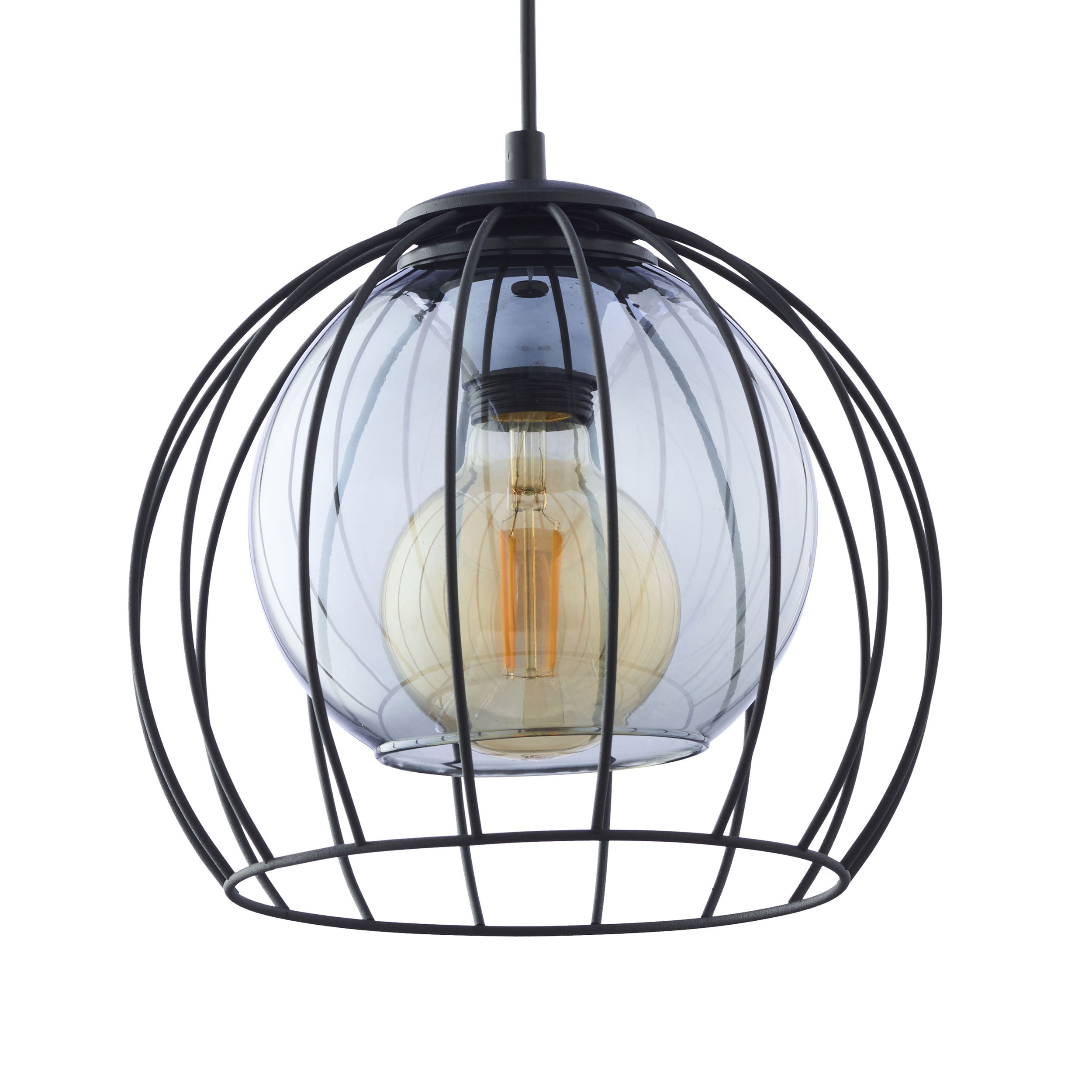 Lampa wisząca UNIVERSO czarna okrągły szklany przeźroczysty niebieski klosz 172x26cm - TK_3154