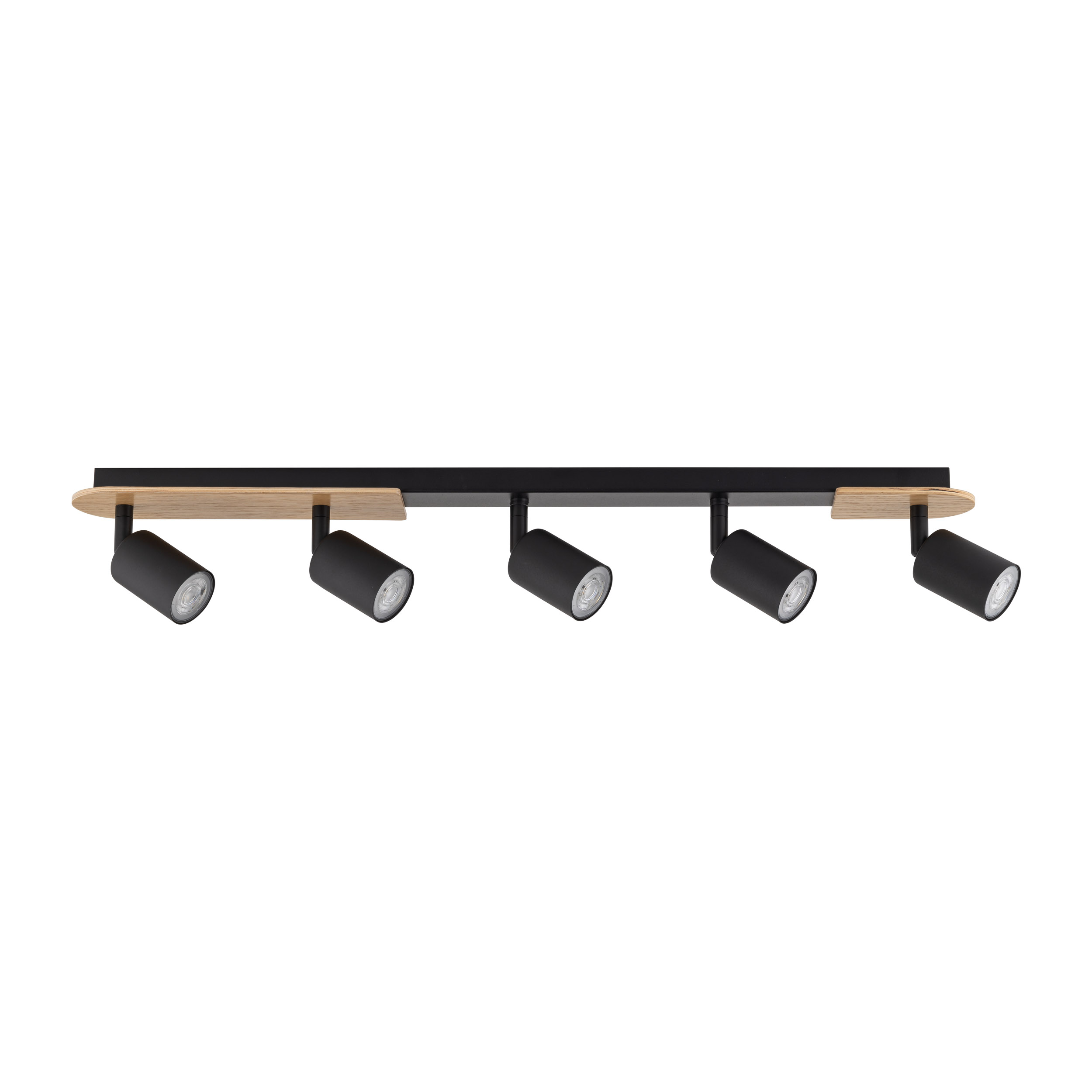 Lampa sufitowa COVER czarna na metalowej listwie z drewnianymi elementami regulowana 85x18x15cm - TK_5777