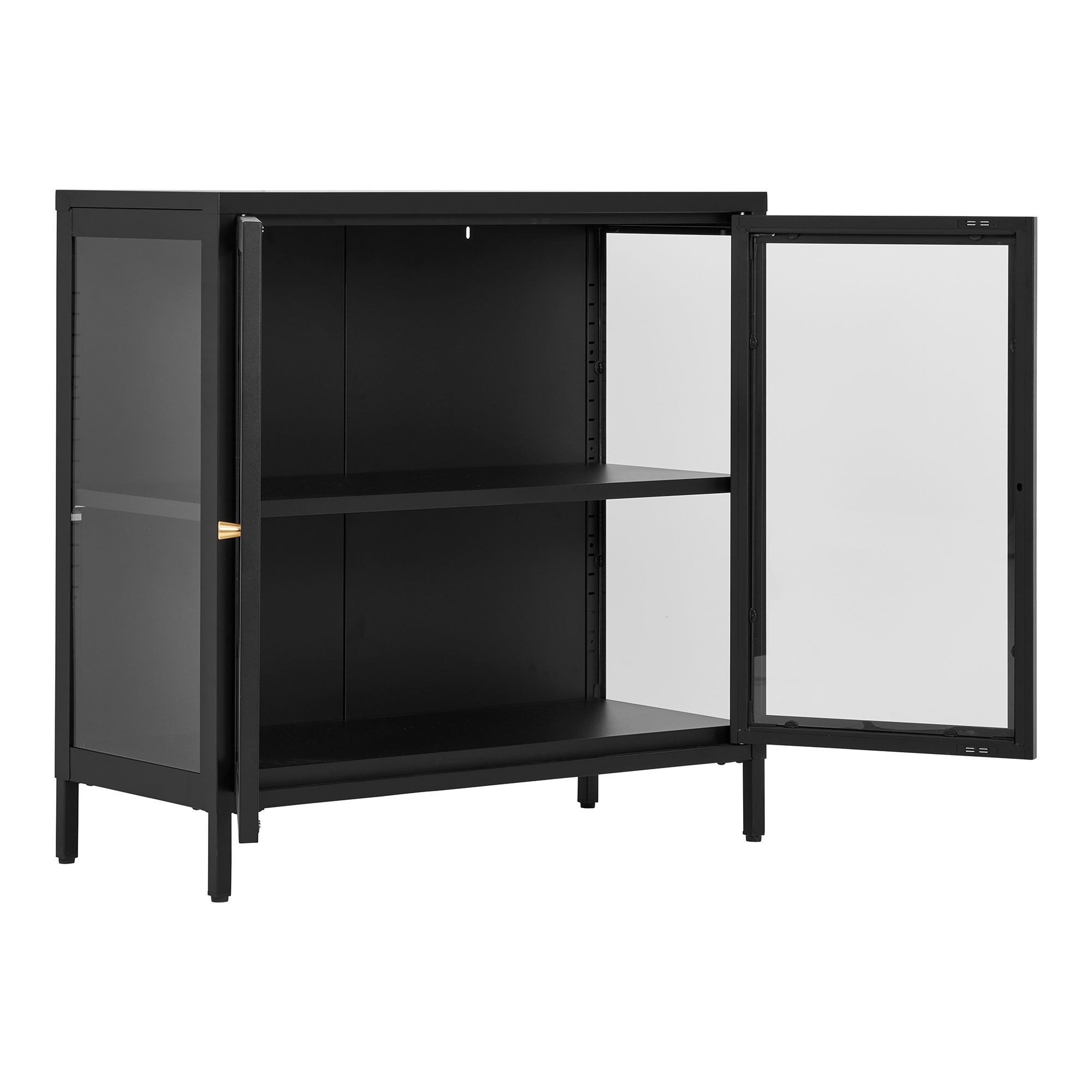 Witryna niska 2-drzwiowa DALBY przeszklone boki 80x35x80 cm - czarna - 3003015