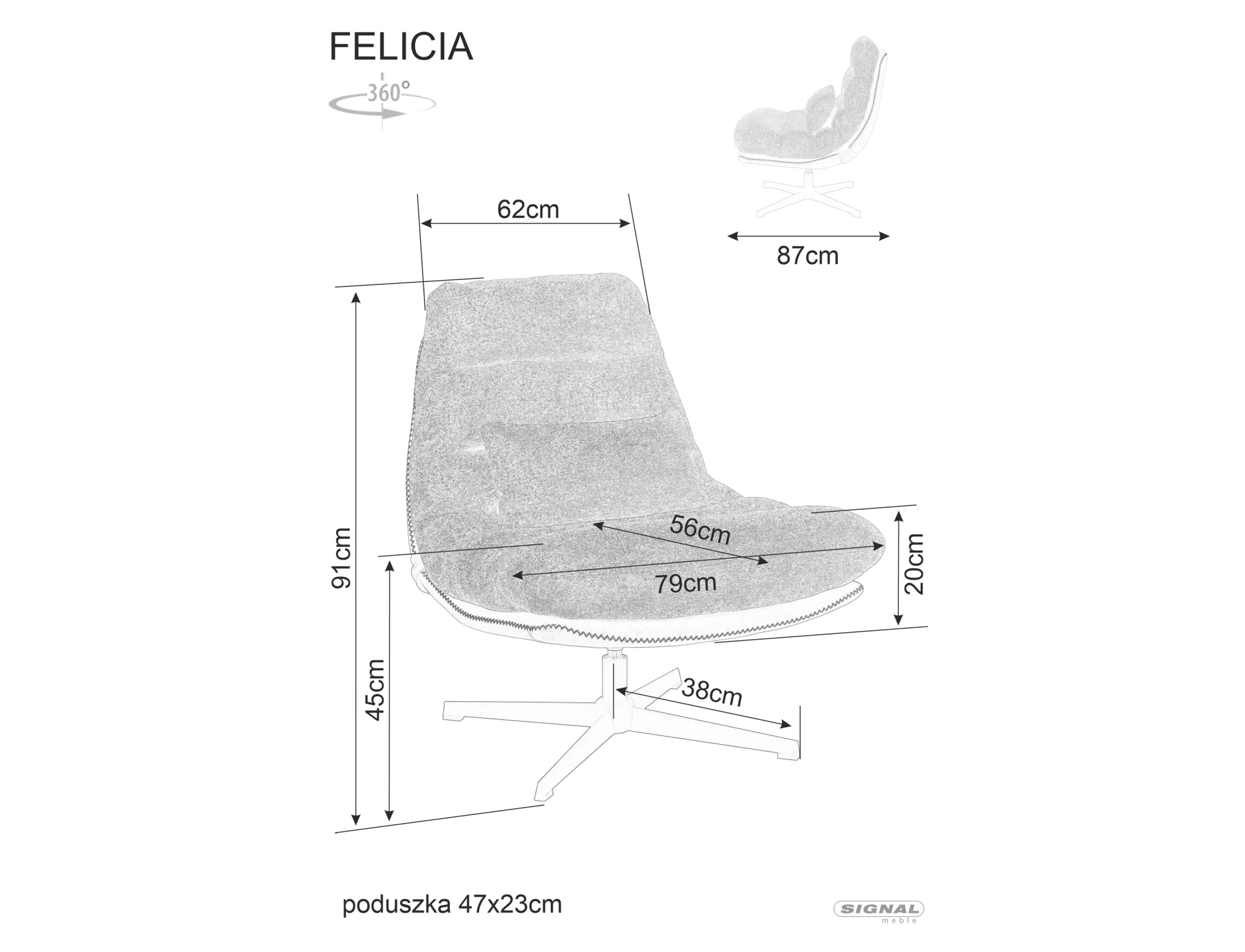 Fotel obrotowy 360st. Felicia Raven ciemny szary - FELICIARCSZ