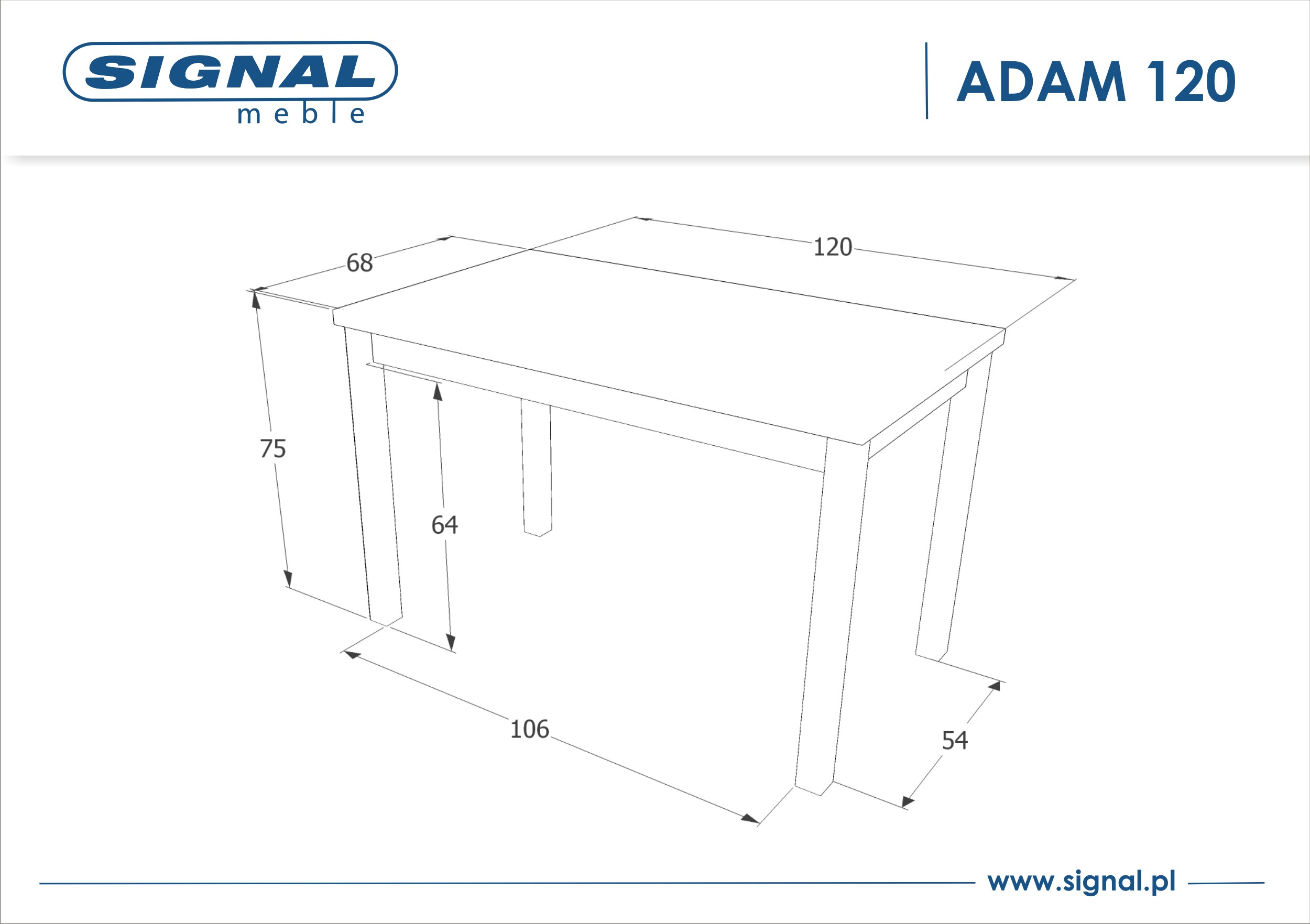 Stół ADAM dąb lancelot/biały 68x120 Signal - ADAMDLB120