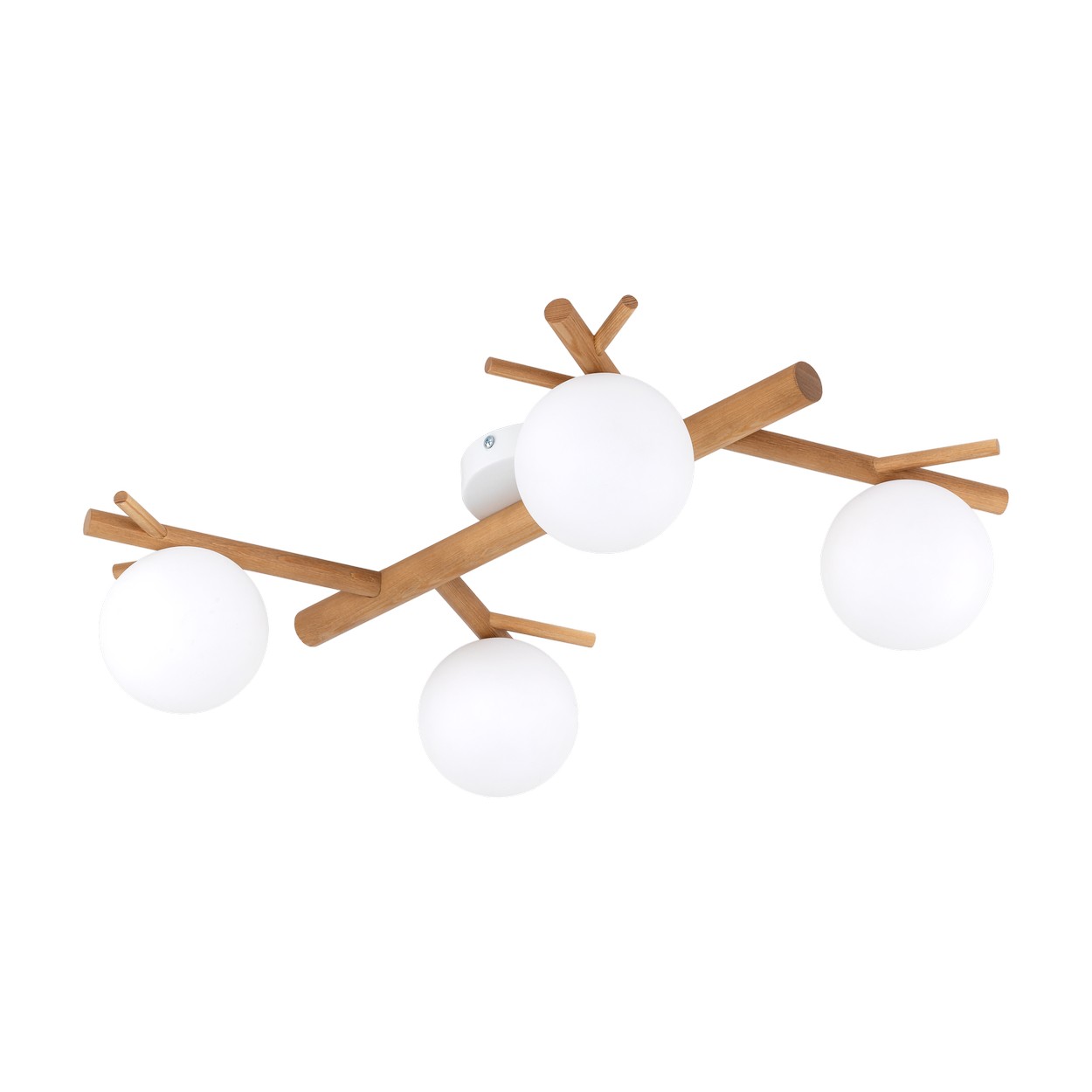 Lampa sufitowa SHERON biała drewniana sosna 4 szklane okrągłe klosze 67x41x17cm - TK_5309