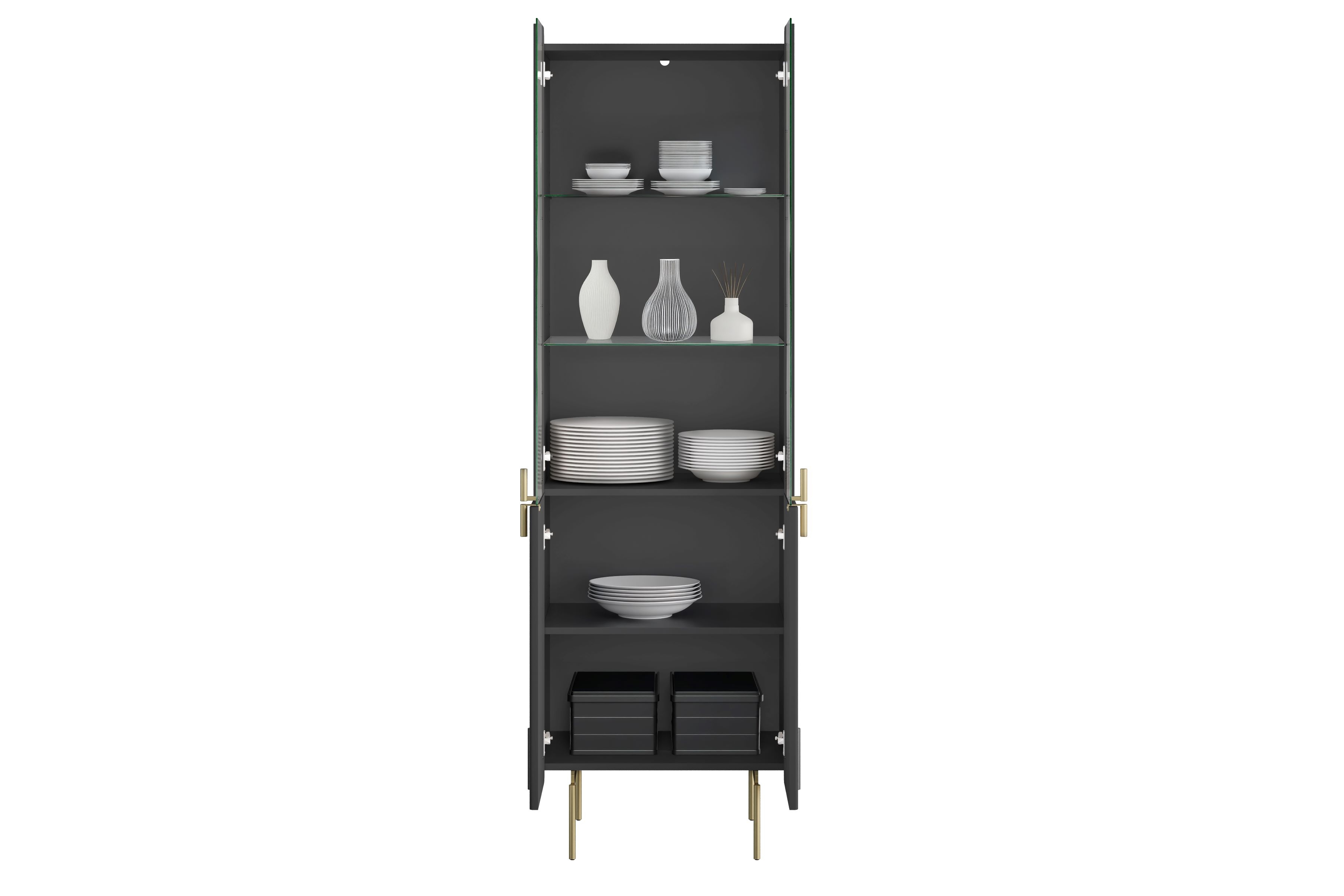 Witryna 4-drzwiowa MALMI 60cm - czarna - złote nóżki - B_166966