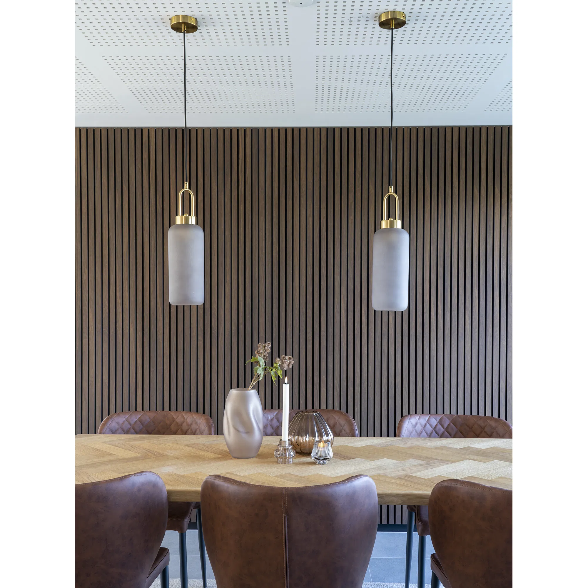 Lampa wisząca LUTON szkło przydymione matowe FI 13 cm - szary, złoty - 6406115