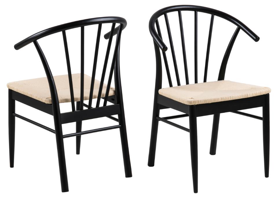 Krzesło z podłokietnikami Kasioppe Zestaw 2 szt. Plecionka- Złamana biel, Czarny
