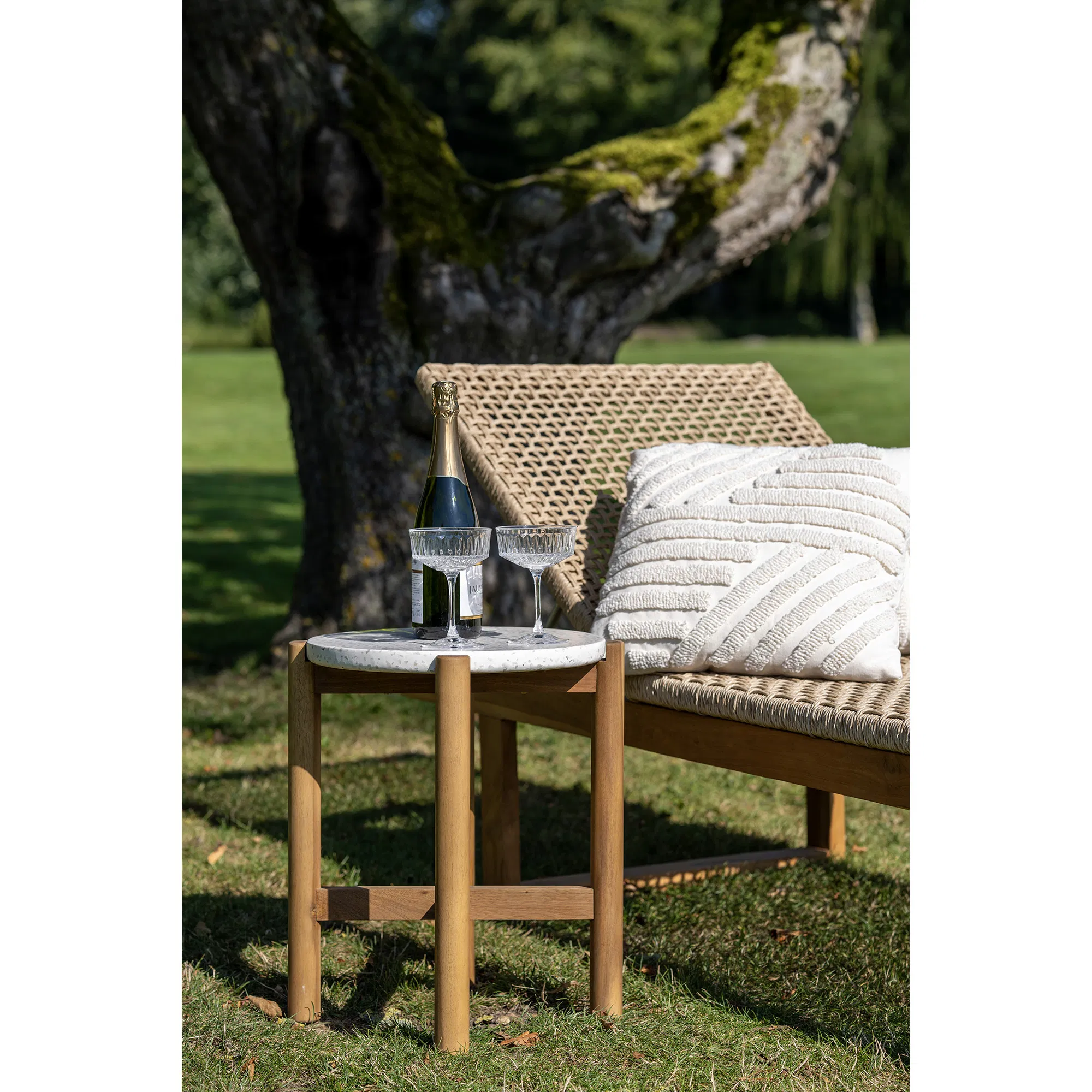 Stolik kawowy okrągły TERRACINA lastryko, akacja FI 37 cm - biały, naturalny - 7521000