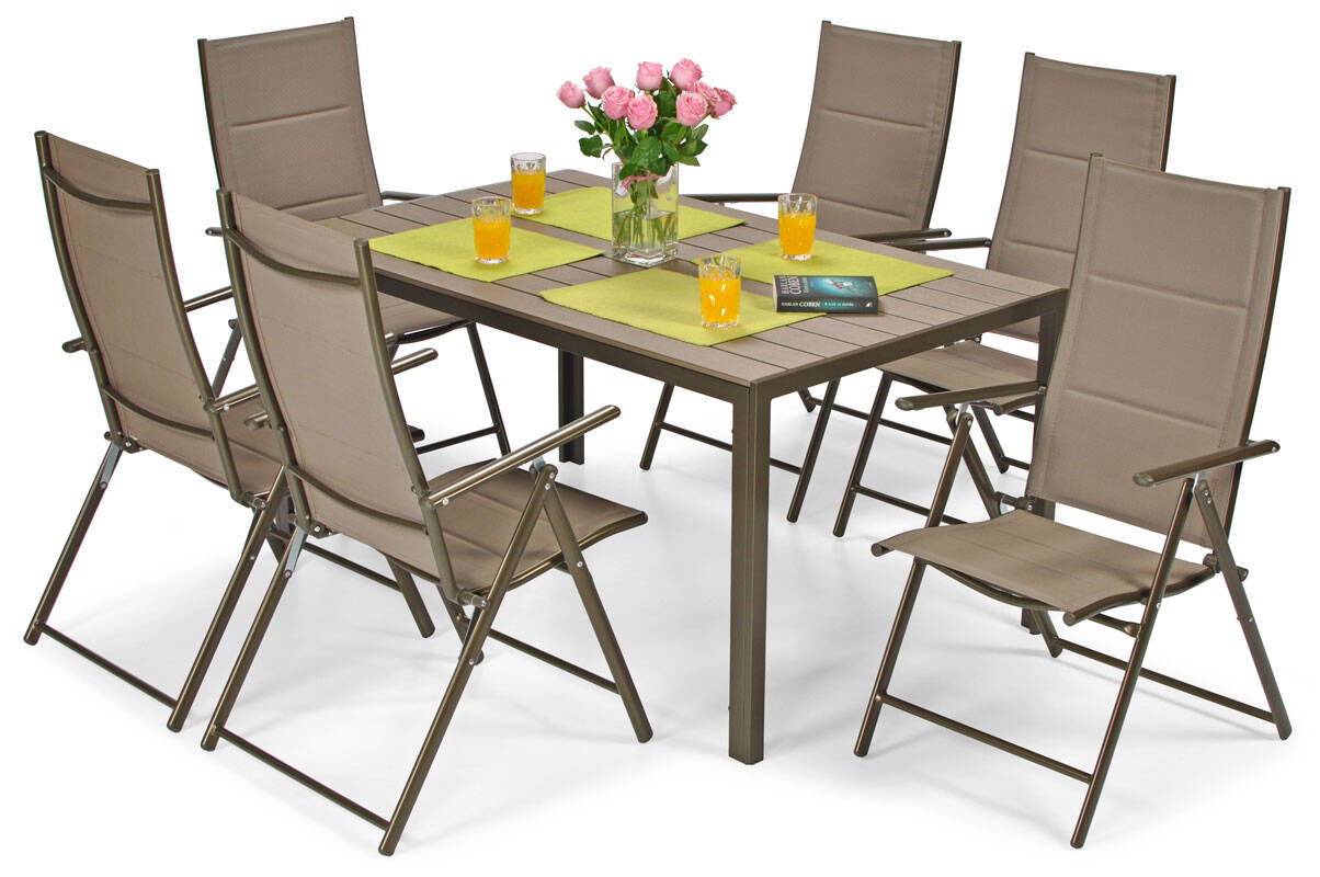 Zestaw mebli ogrodowych składanych MODENA stół + 6 krzeseł aluminiowy brązowy