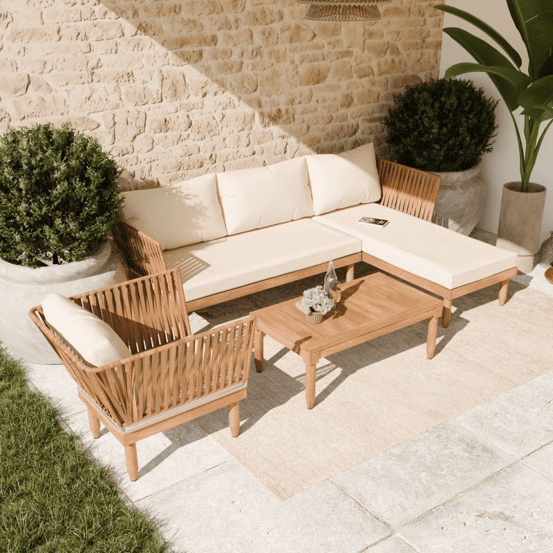 Zestaw ogrodowy wypoczynkowy SEMPLE 3-set drewniany kremowy Zenjoy + GRATIS - SEMPLE_KREMOWY