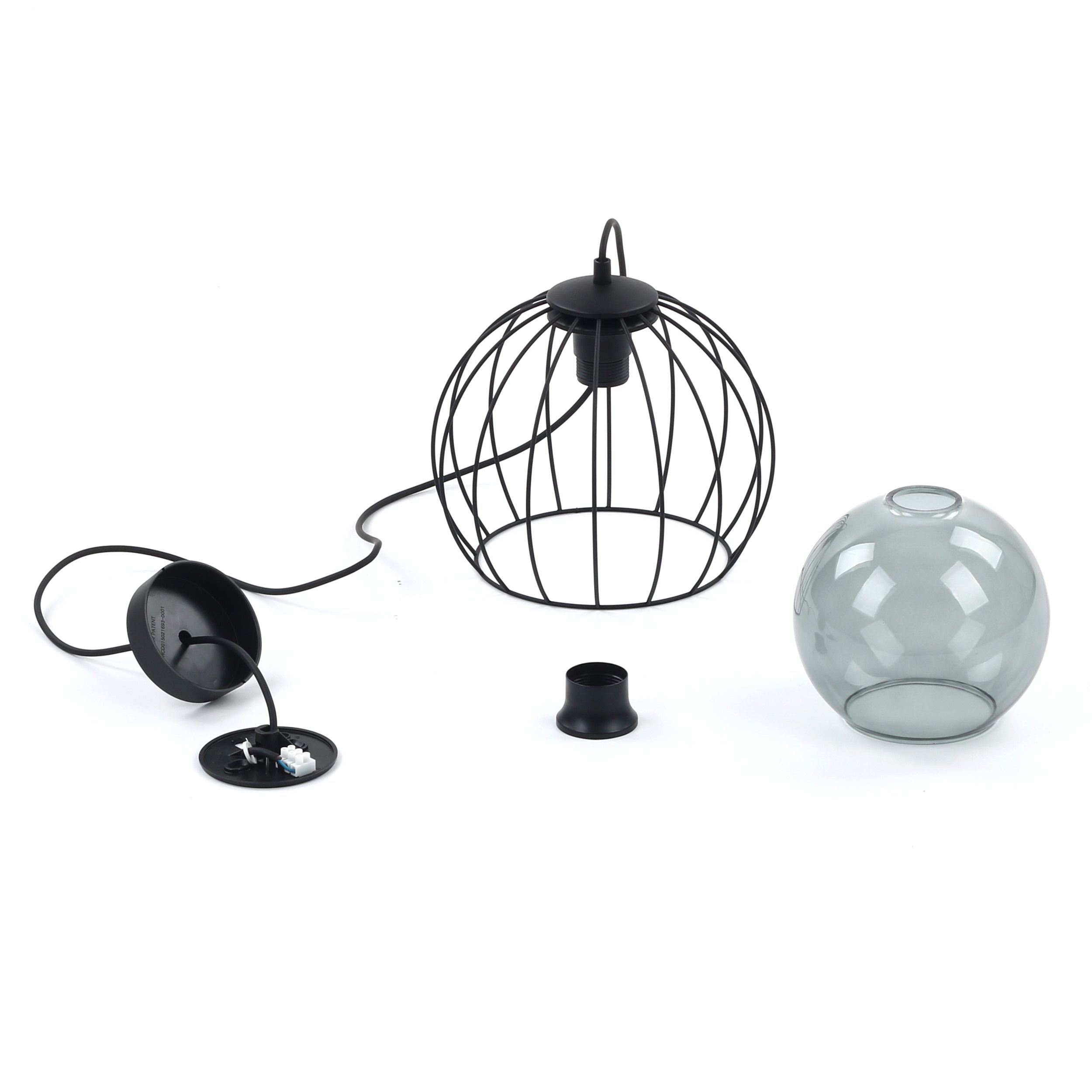 Lampa wisząca UNIVERSO czarna okrągły szklany przeźroczysty niebieski klosz 172x26cm - TK_3154